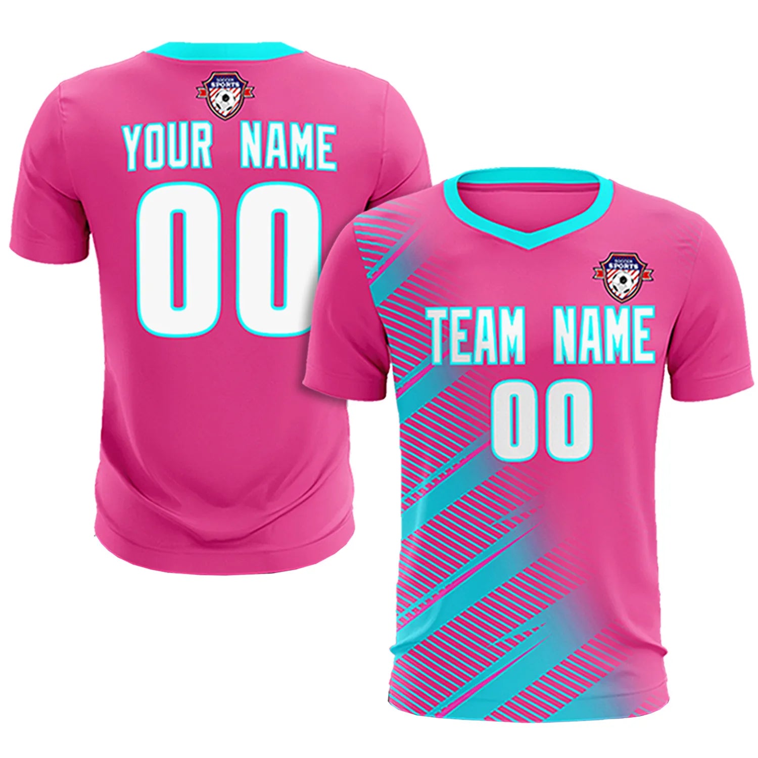 Custom Pink Sky Blue Casual Printing Sportswear Soccer Sets Jersey