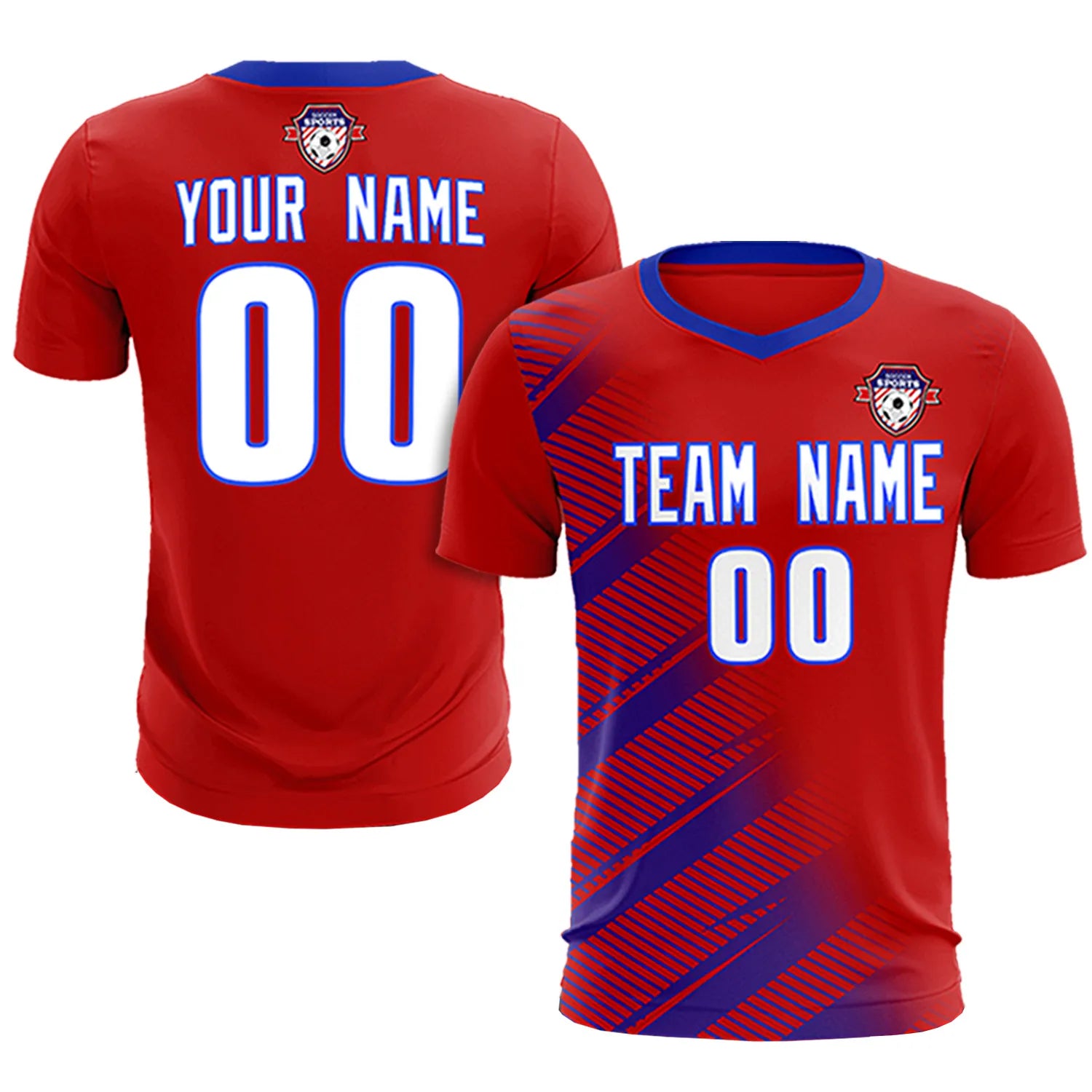 Custom Red Royal Blue Casual Printing Sportswear Soccer Sets Jersey