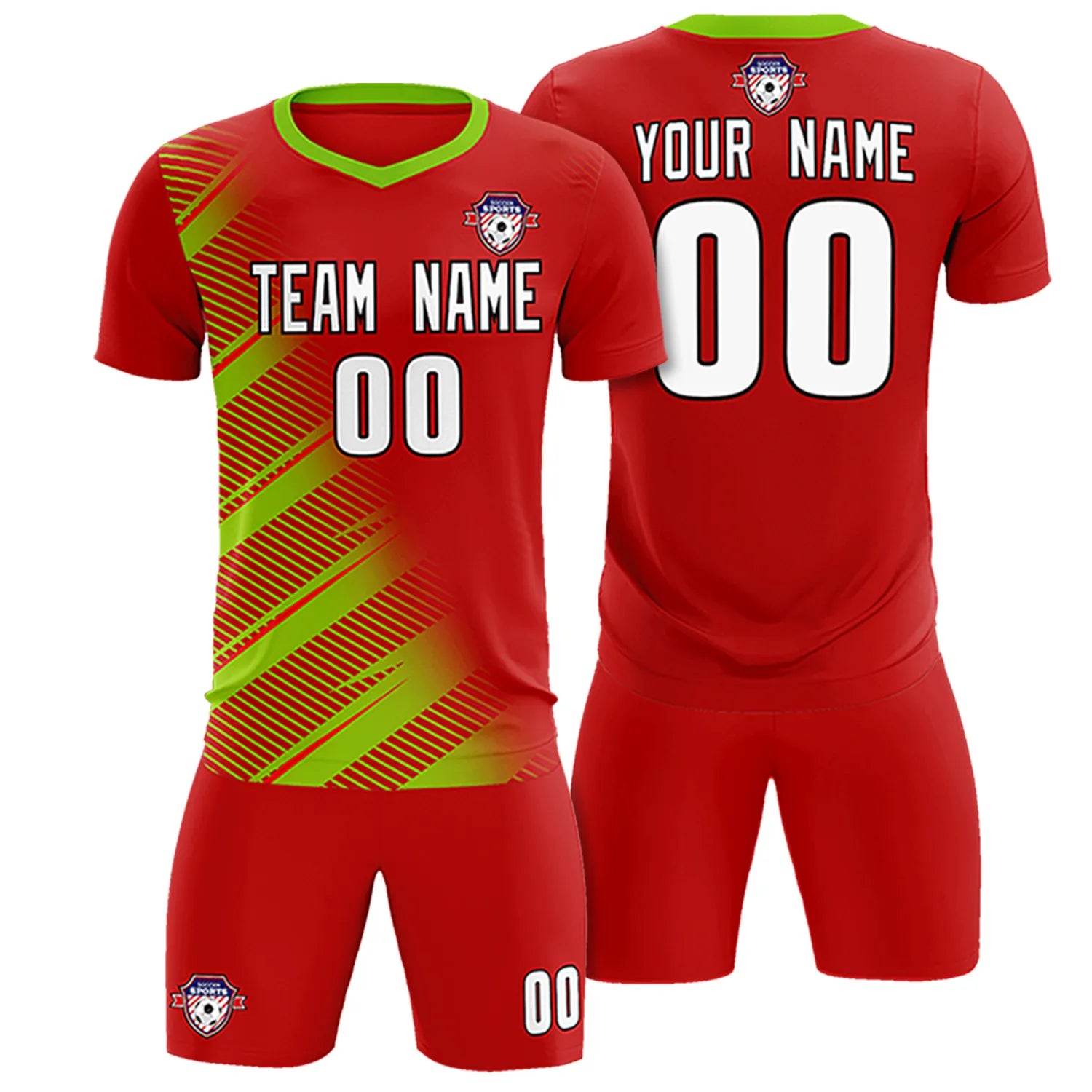 Custom Red Neon Green Casual Printing Sportswear Soccer Sets Jersey
