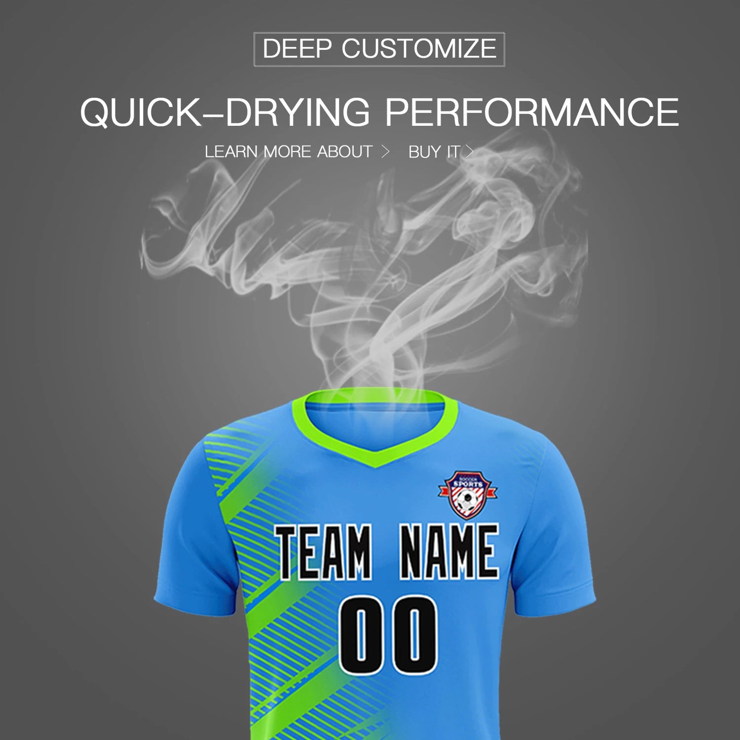Custom Powder Blue Neon Green Casual Printing Sportswear Soccer Sets Jersey