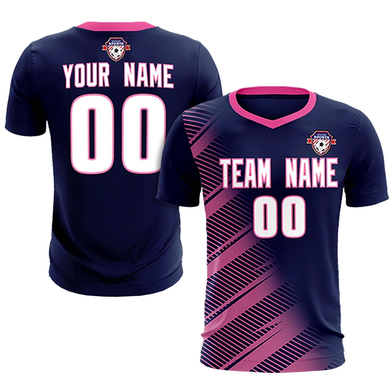Custom Navy Pink Casual Printing Sportswear Soccer Sets Jersey