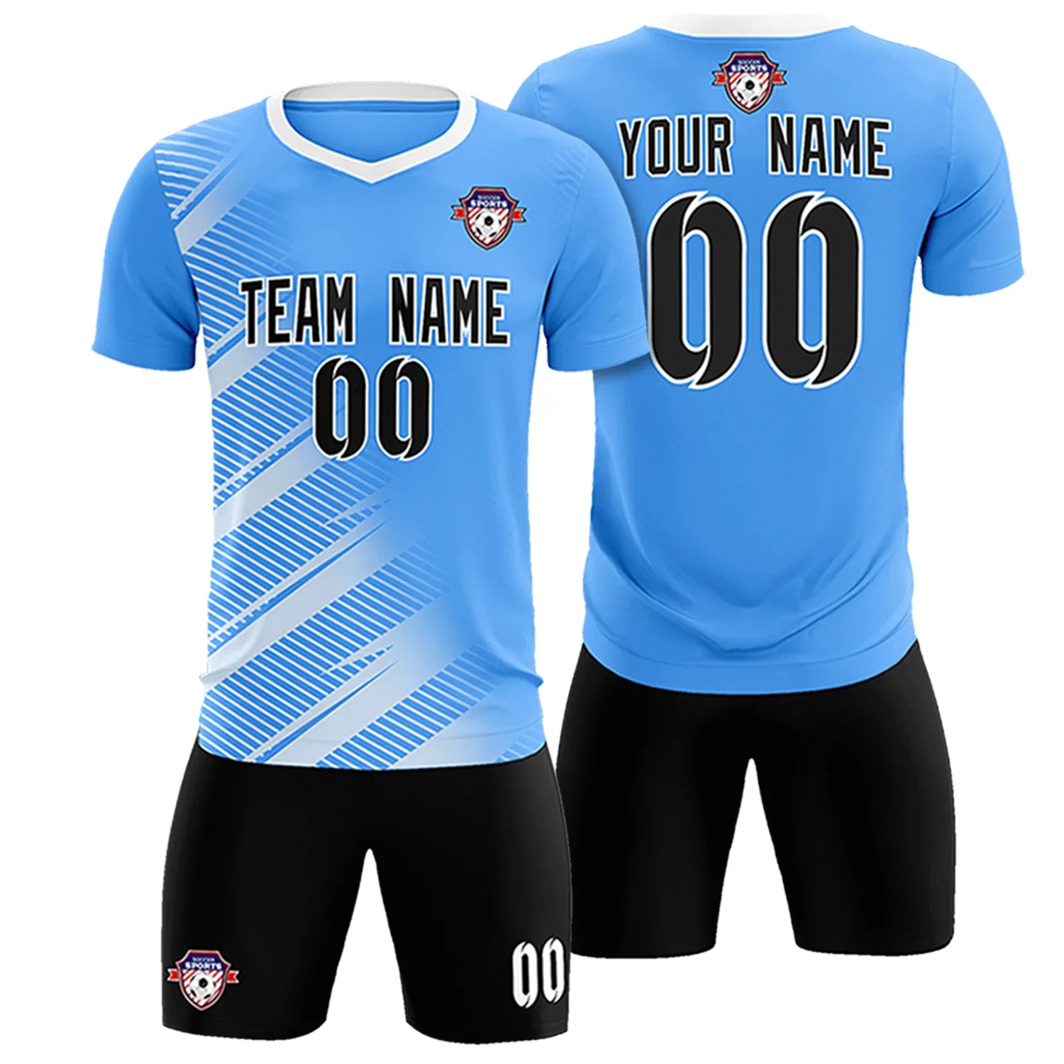 Custom Powder Blue White Casual Printing Sportswear Soccer Sets Jersey