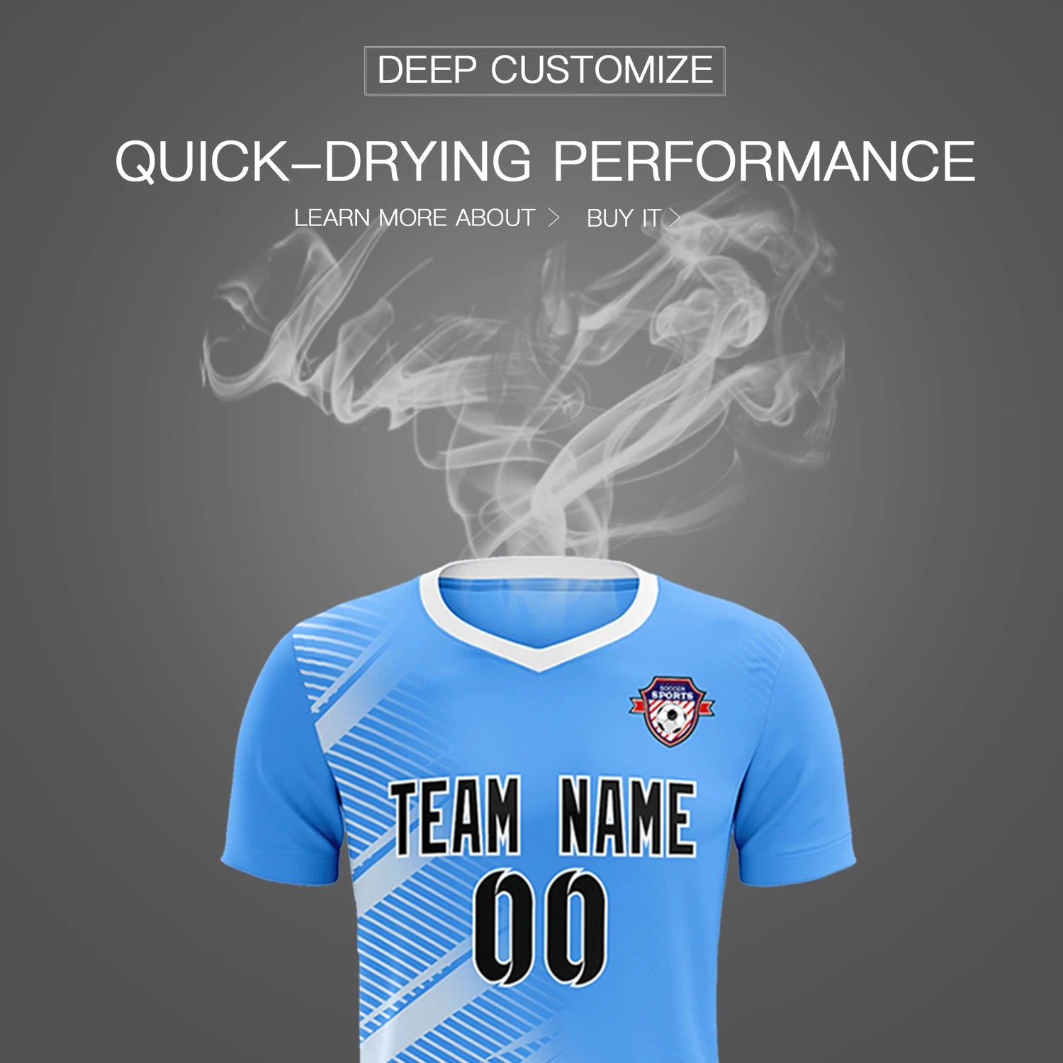 Custom Powder Blue White Casual Printing Sportswear Soccer Sets Jersey