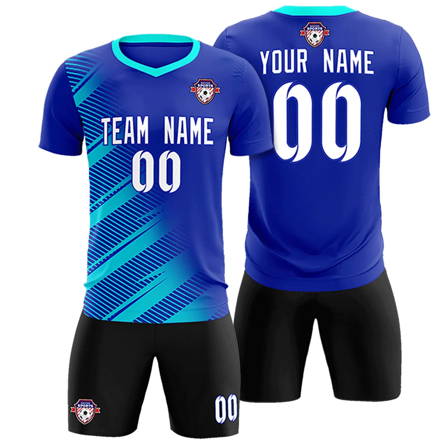 Custom Royal Blue Sky Blue Casual Printing Sportswear Soccer Sets Jersey