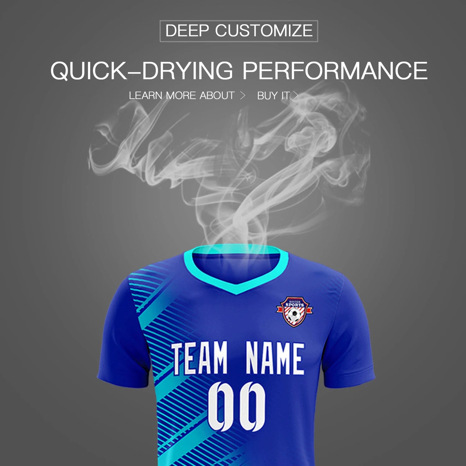 Custom Royal Blue Sky Blue Casual Printing Sportswear Soccer Sets Jersey