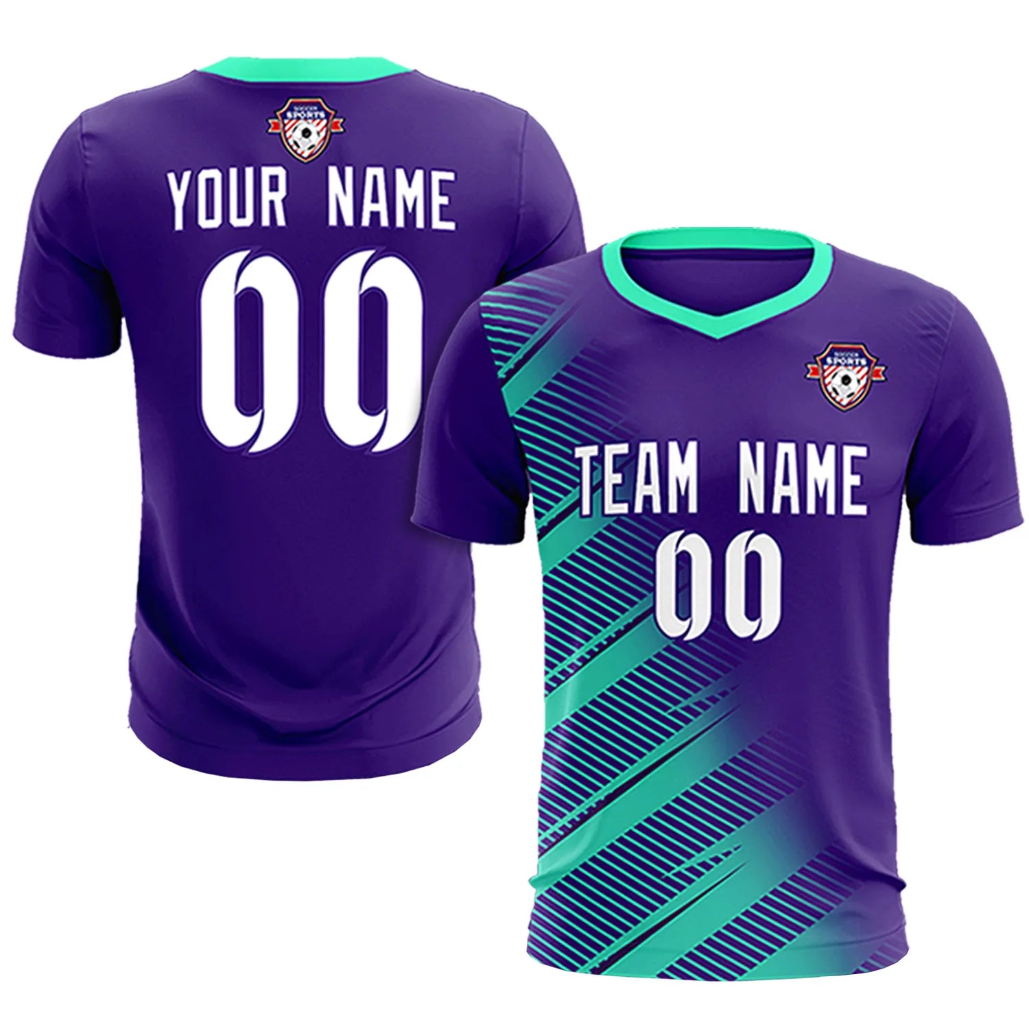 Custom Purple Bright Blue Casual Printing Sportswear Soccer Sets Jersey
