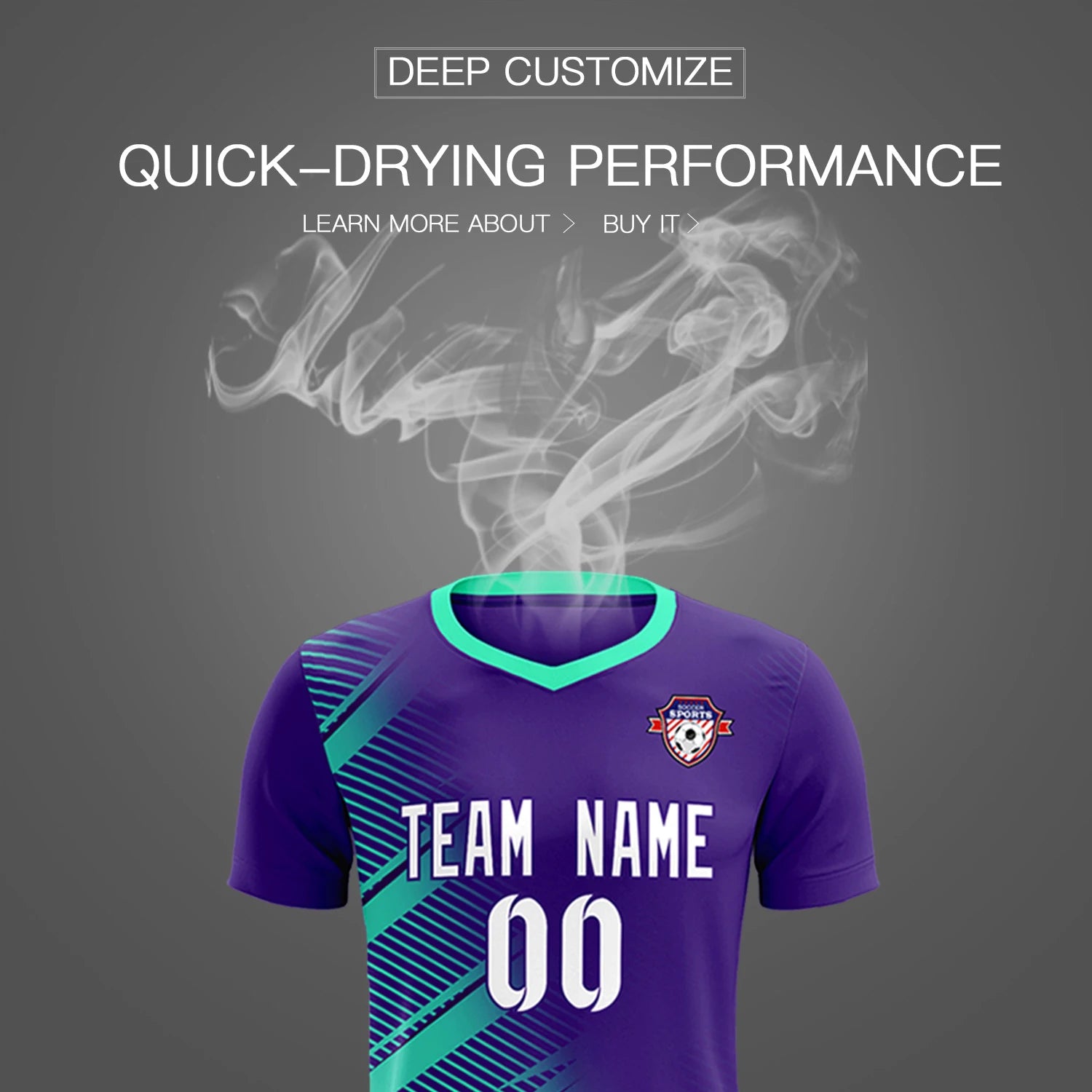 Custom Purple Bright Blue Casual Printing Sportswear Soccer Sets Jersey