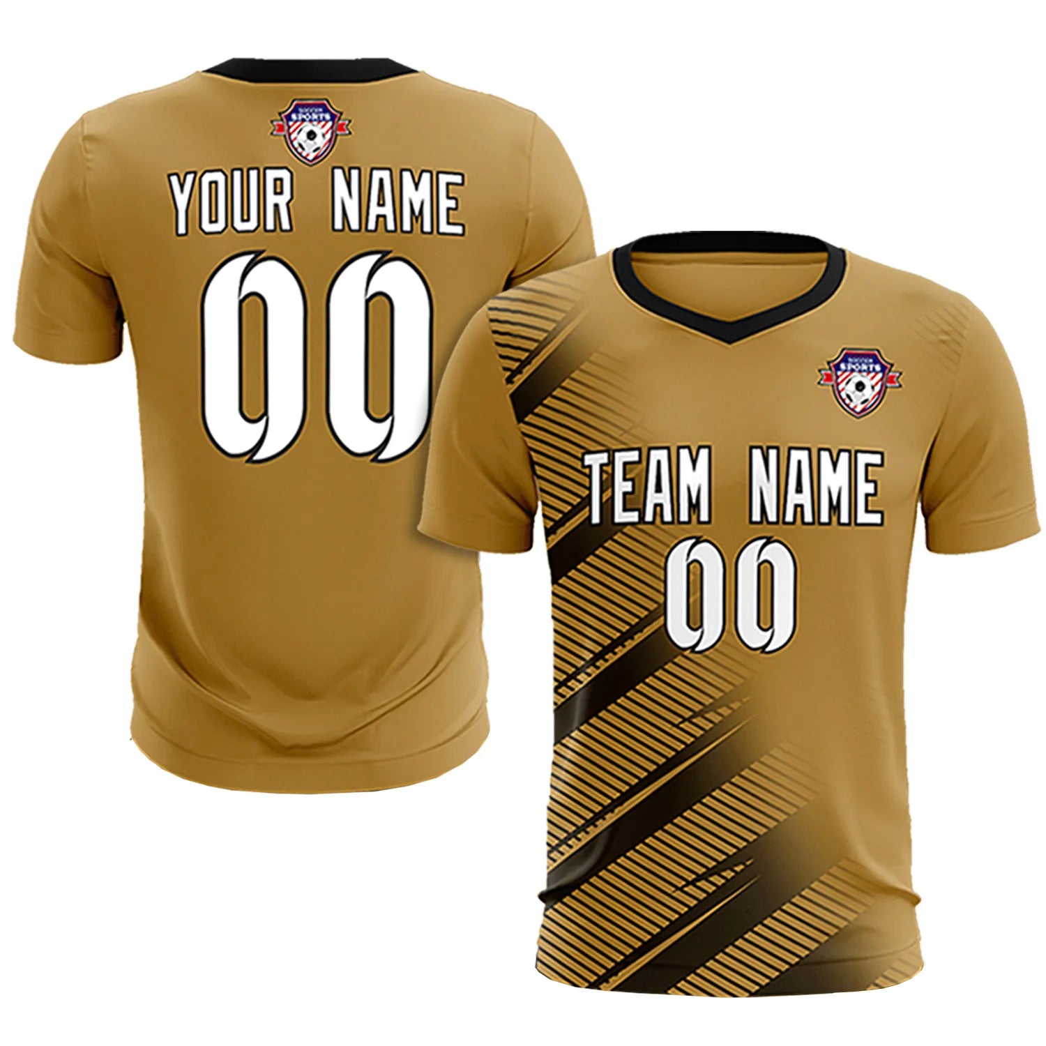 Custom Old Gold Black Casual Printing Sportswear Soccer Sets Jersey