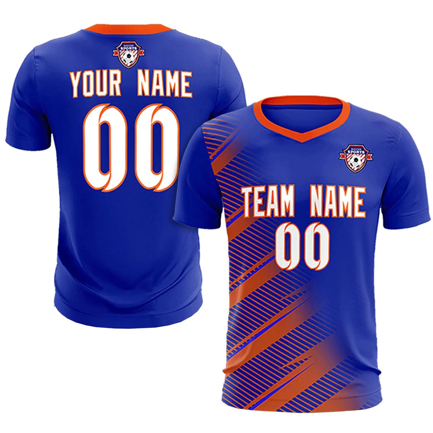 Custom Royal Blue Orange Casual Printing Sportswear Soccer Sets Jersey