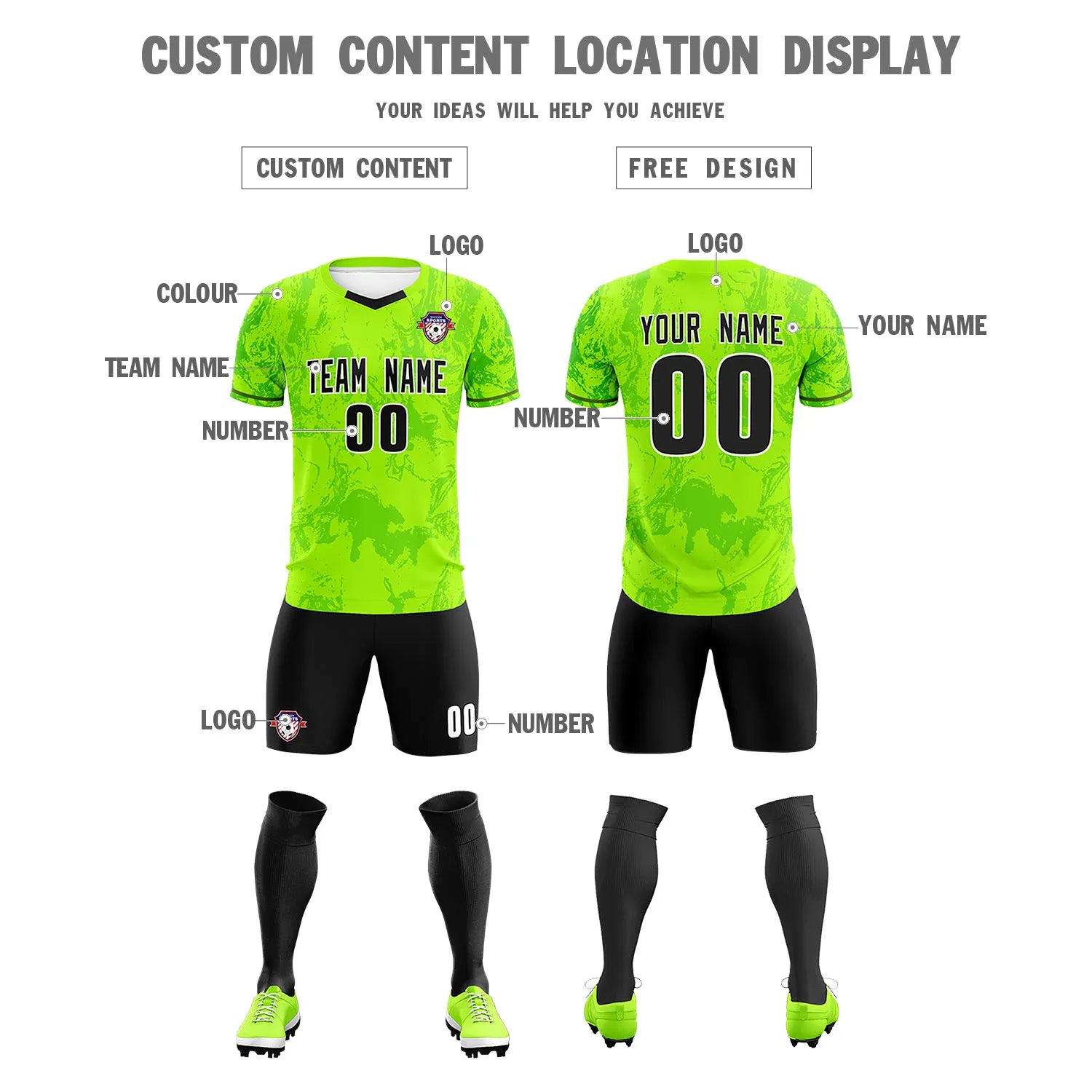 Custom Neon Green Kelly Green Training Uniform Soccer Sets Jersey