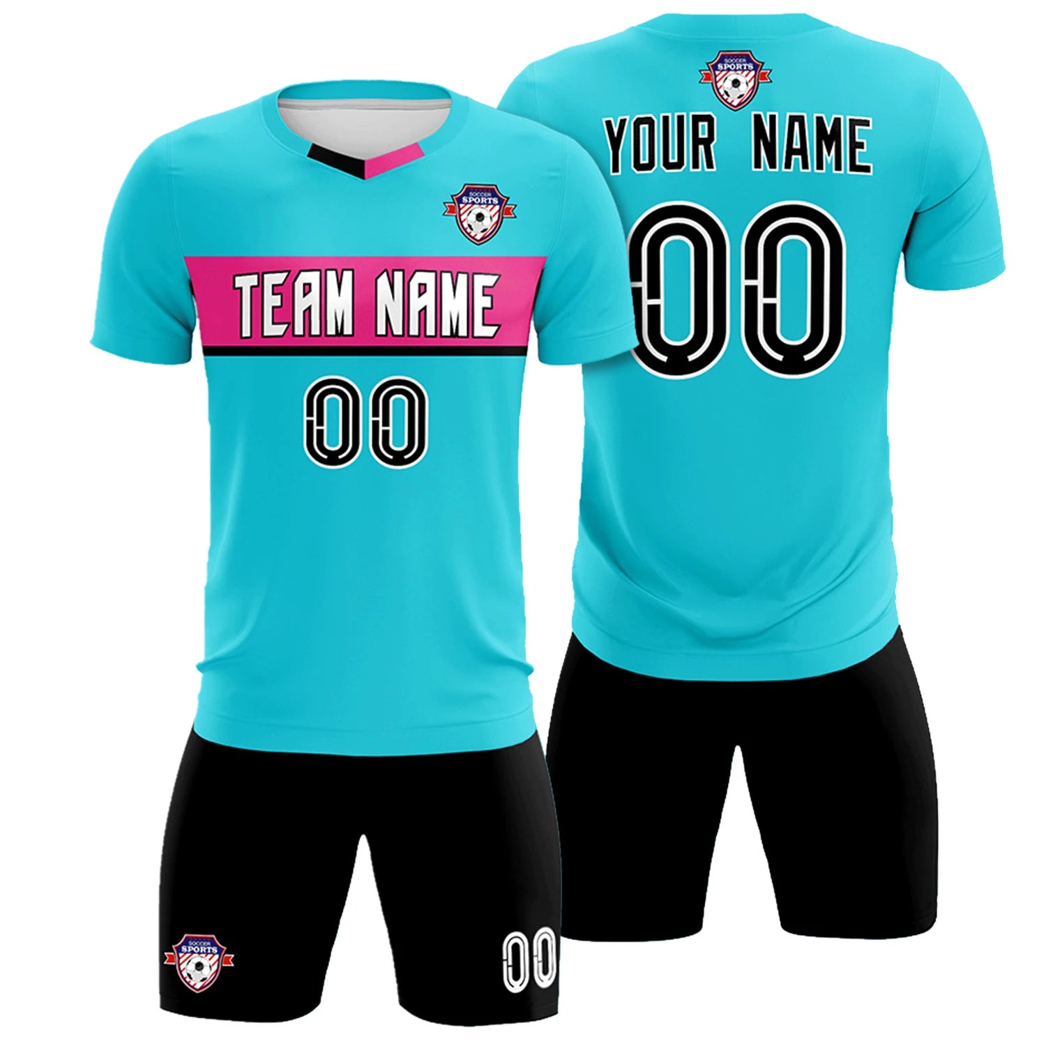 Custom Sky Blue Pink Casual Printing Sportswear Soccer Sets Jersey