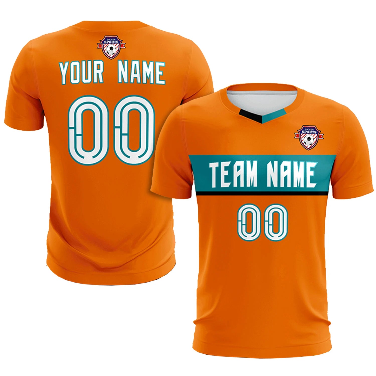 Custom Orange Aqua Casual Printing Sportswear Soccer Sets Jersey