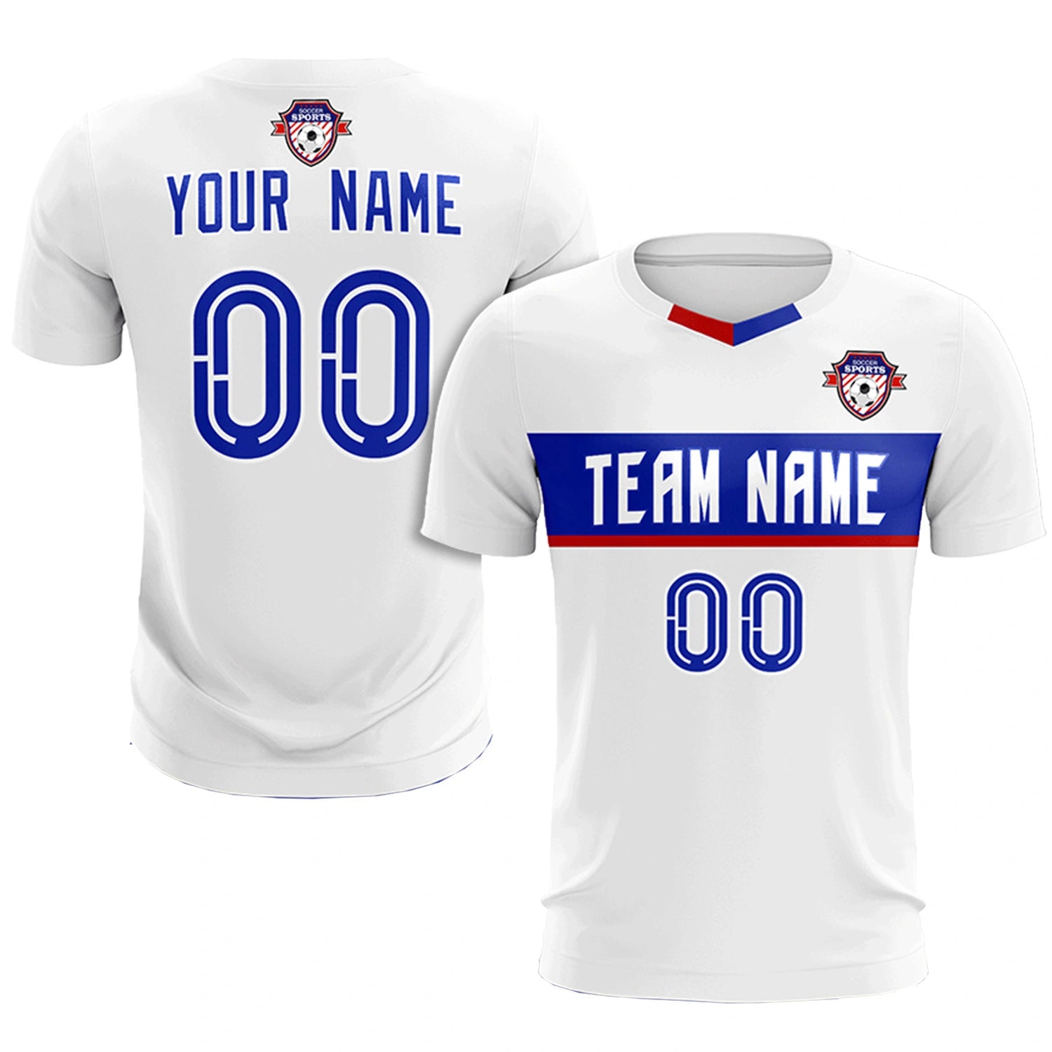 Custom White Royal Blue Casual Printing Sportswear Soccer Sets Jersey