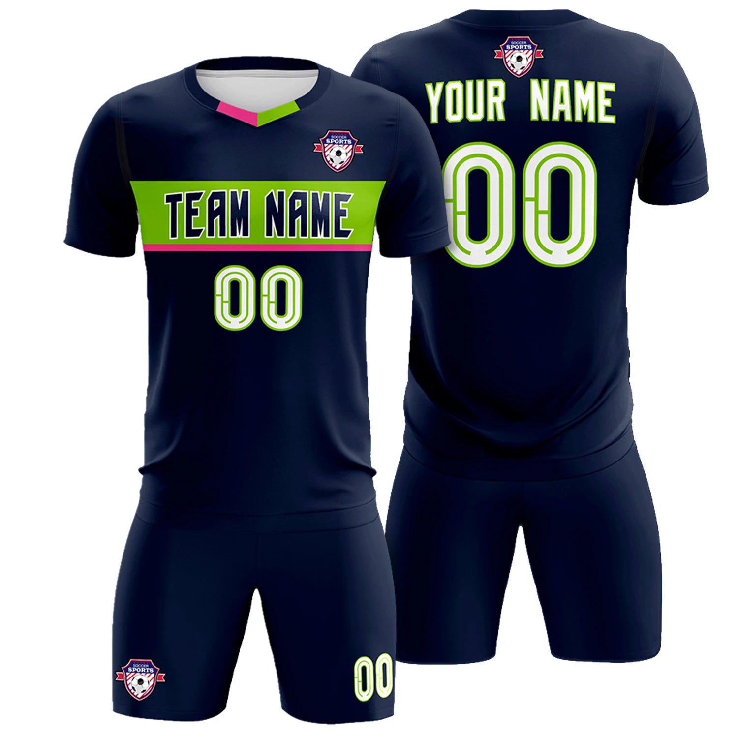 Custom Navy Neon Green Casual Printing Sportswear Soccer Sets Jersey