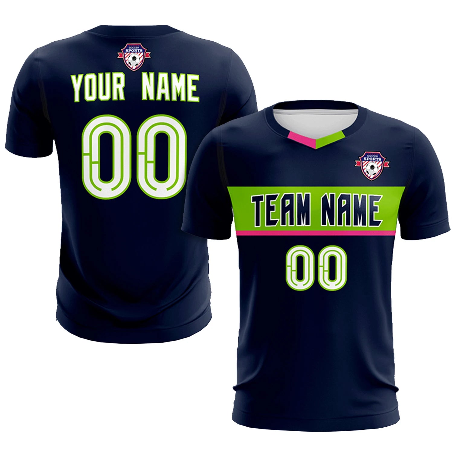Custom Navy Neon Green Casual Printing Sportswear Soccer Sets Jersey