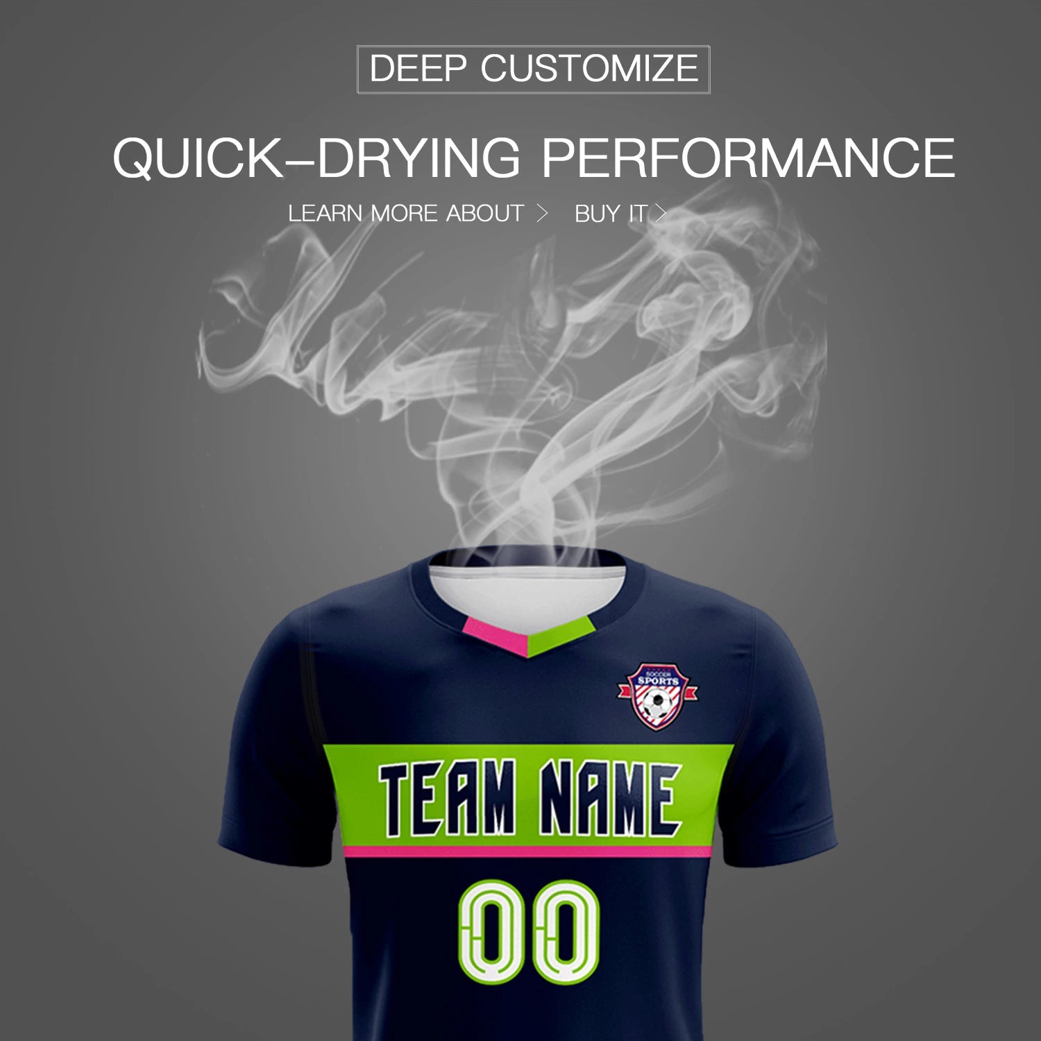 Custom Navy Neon Green Casual Printing Sportswear Soccer Sets Jersey