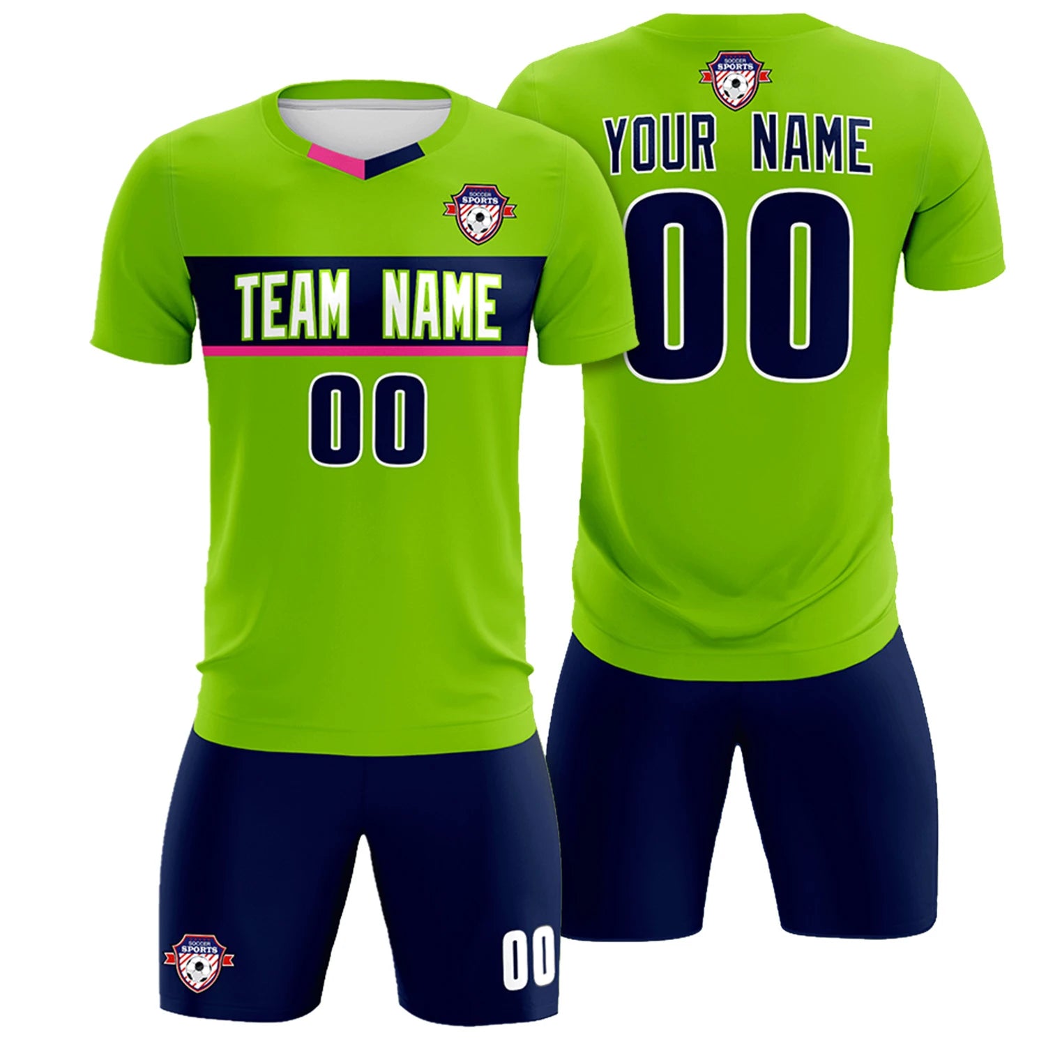 Custom Neon Green Pink Casual Printing Sportswear Soccer Sets Jersey