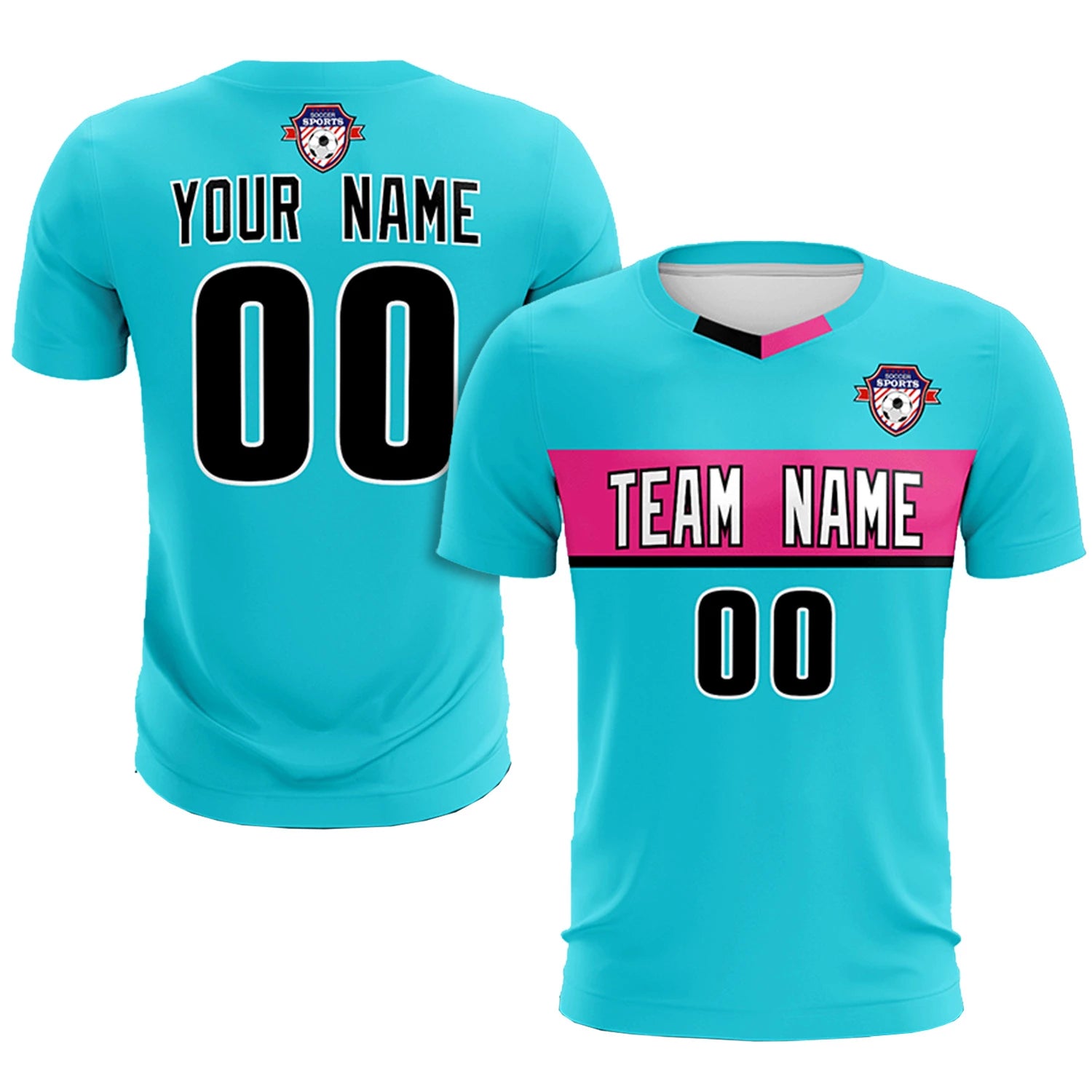 Custom Sky Blue Pink Casual Printing Sportswear Soccer Sets Jersey