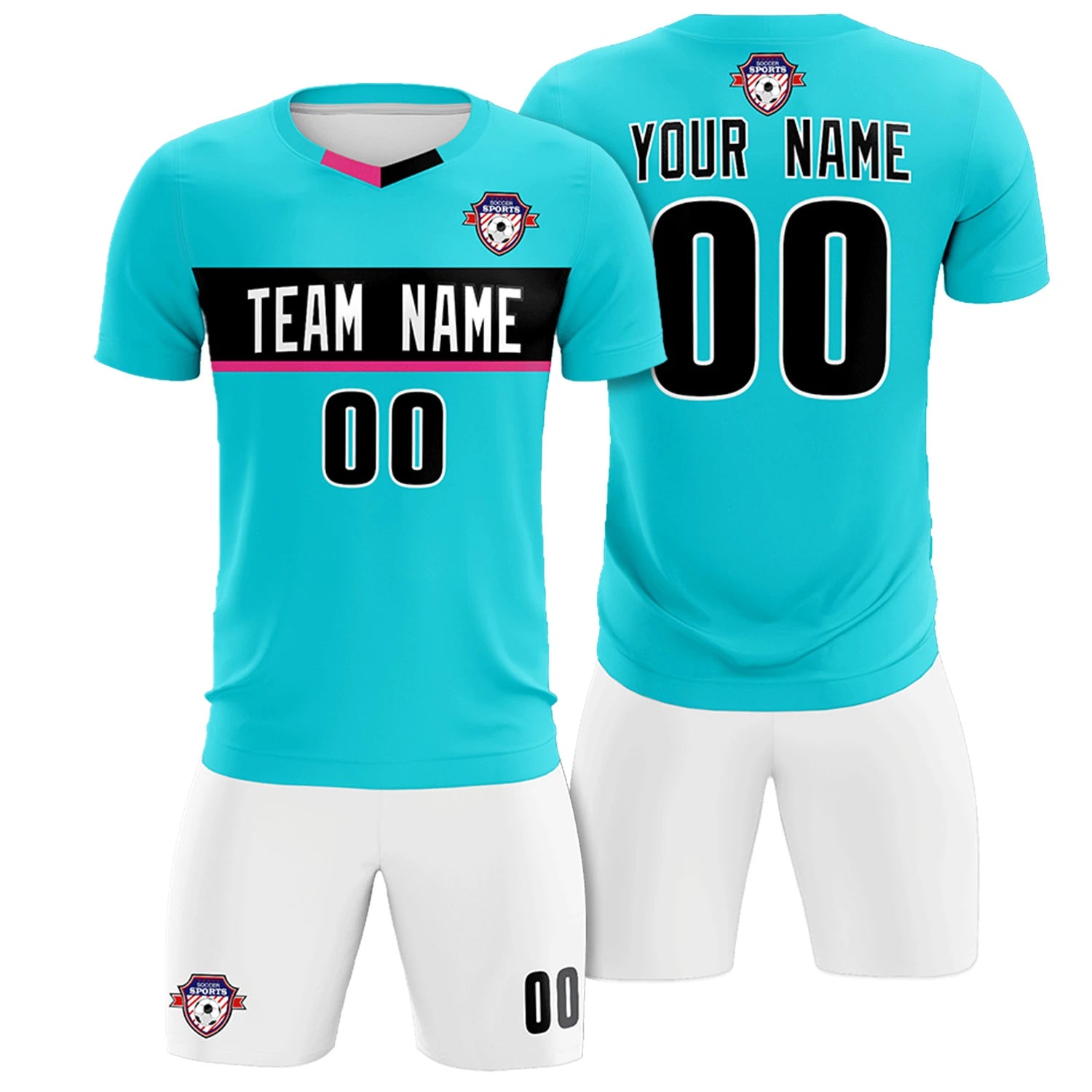 Custom Sky Blue Black Casual Printing Sportswear Soccer Sets Jersey