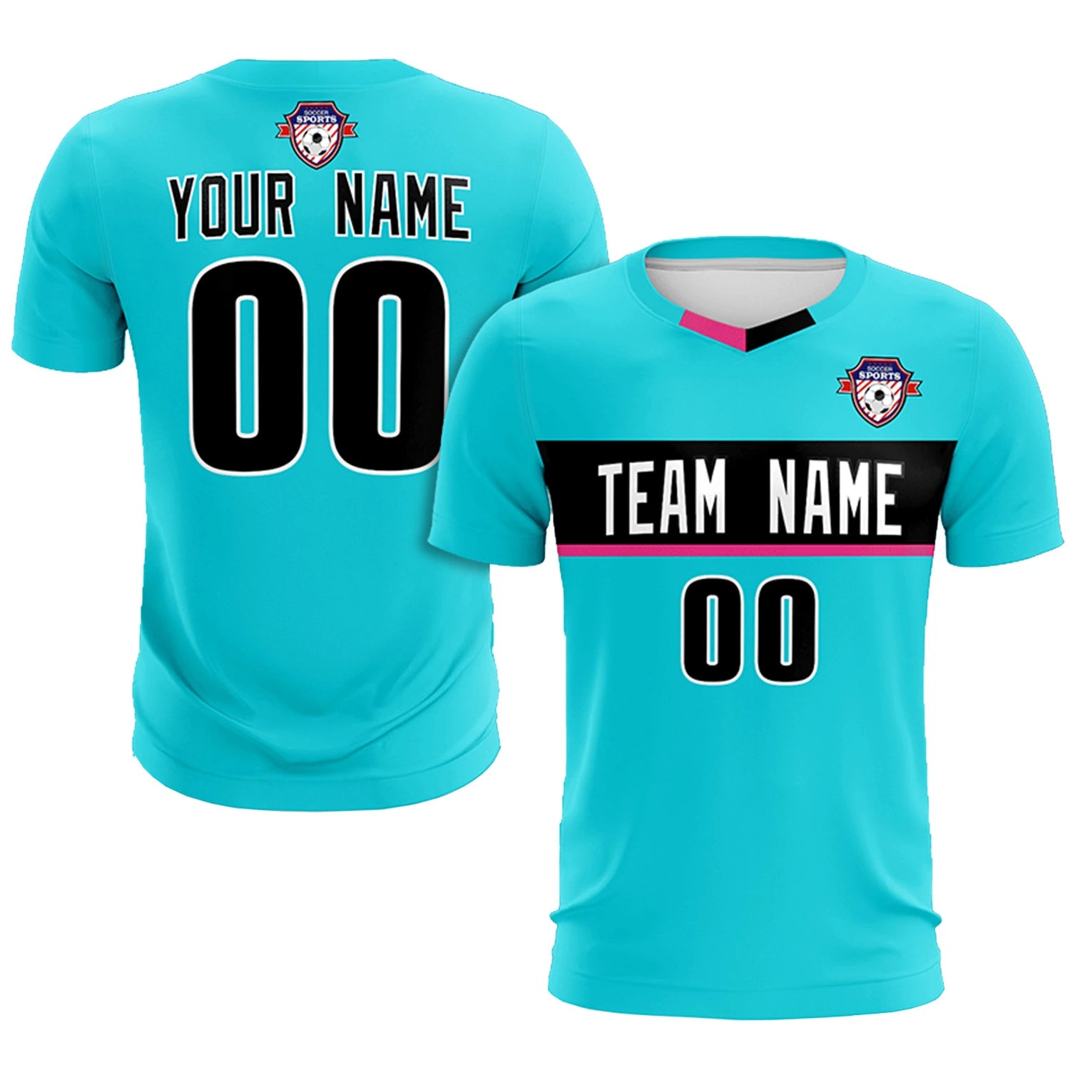 Custom Sky Blue Black Casual Printing Sportswear Soccer Sets Jersey