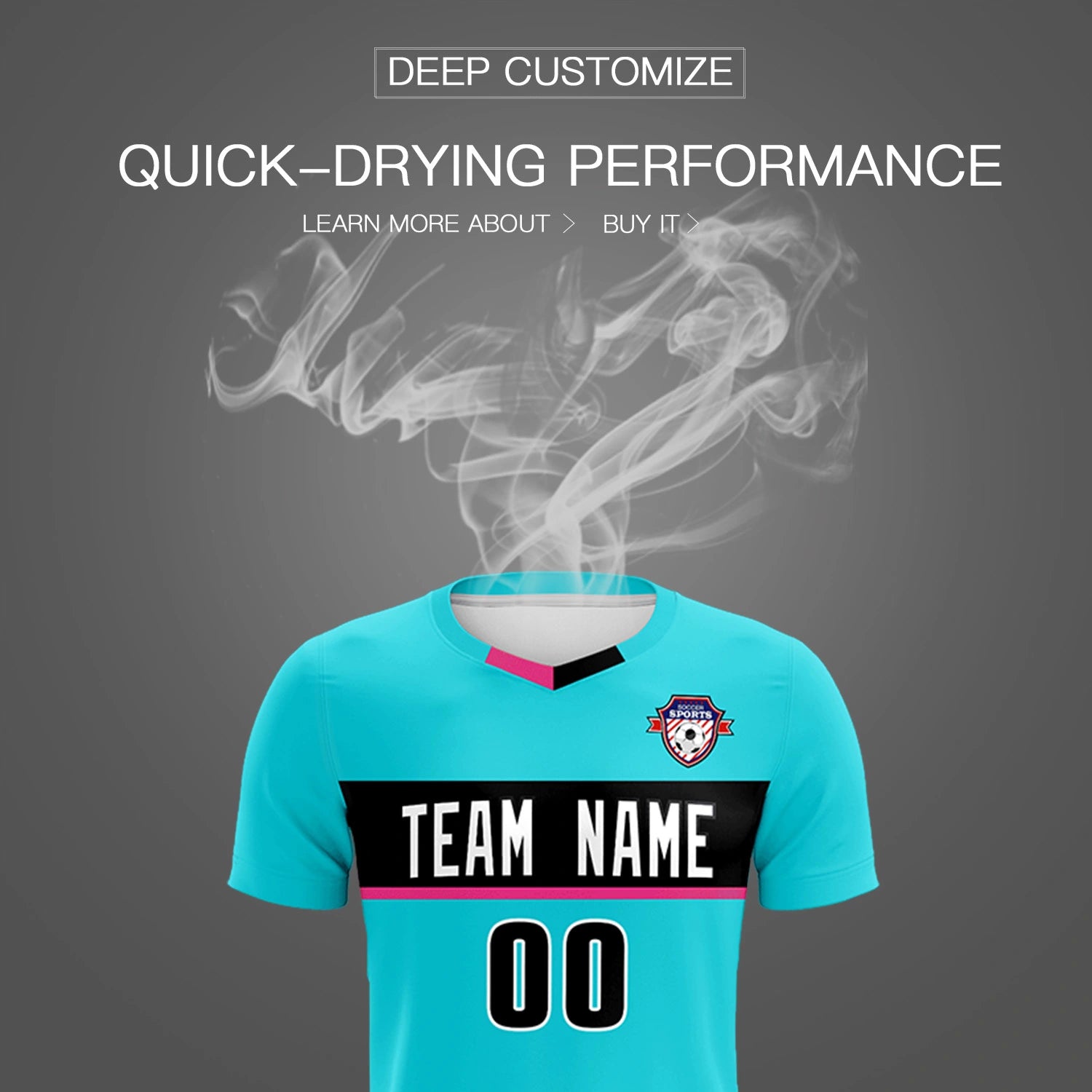 Custom Sky Blue Black Casual Printing Sportswear Soccer Sets Jersey
