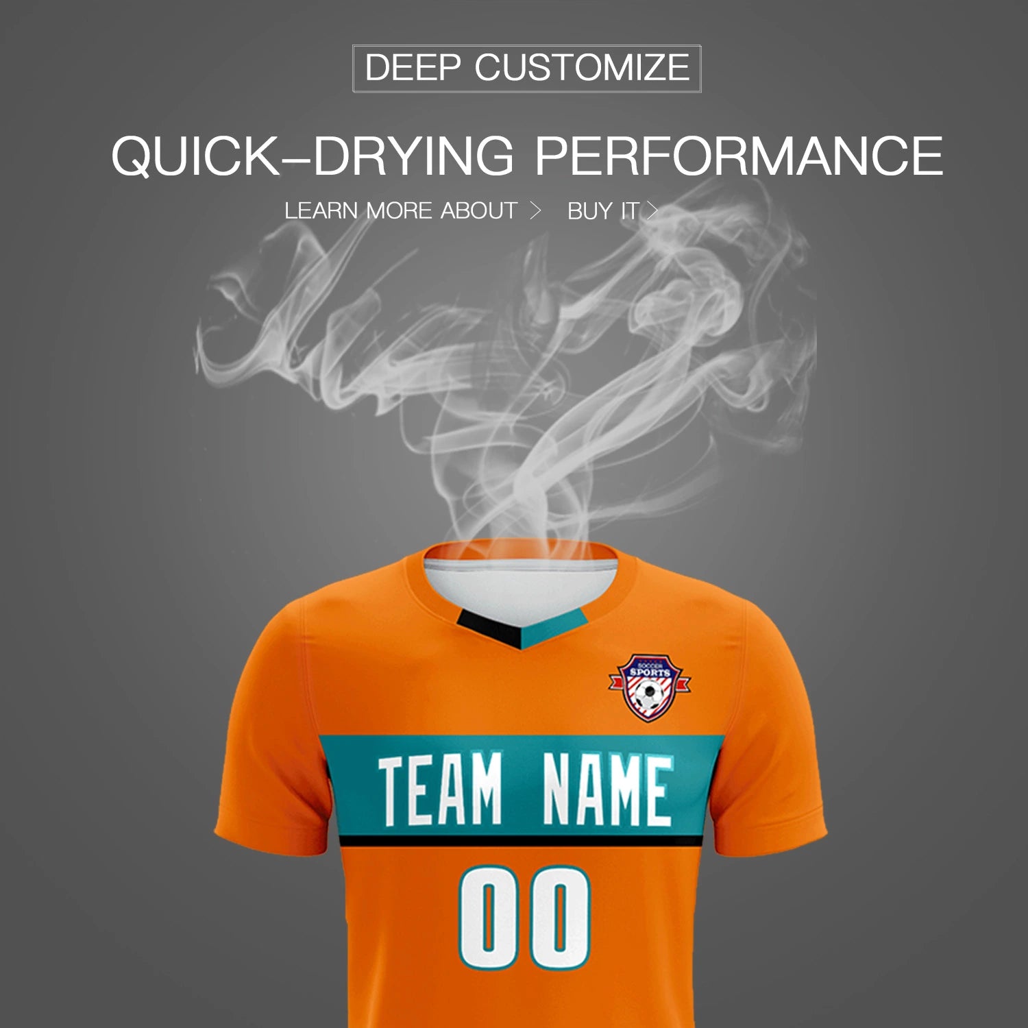 Custom Orange Aqua Casual Printing Sportswear Soccer Sets Jersey