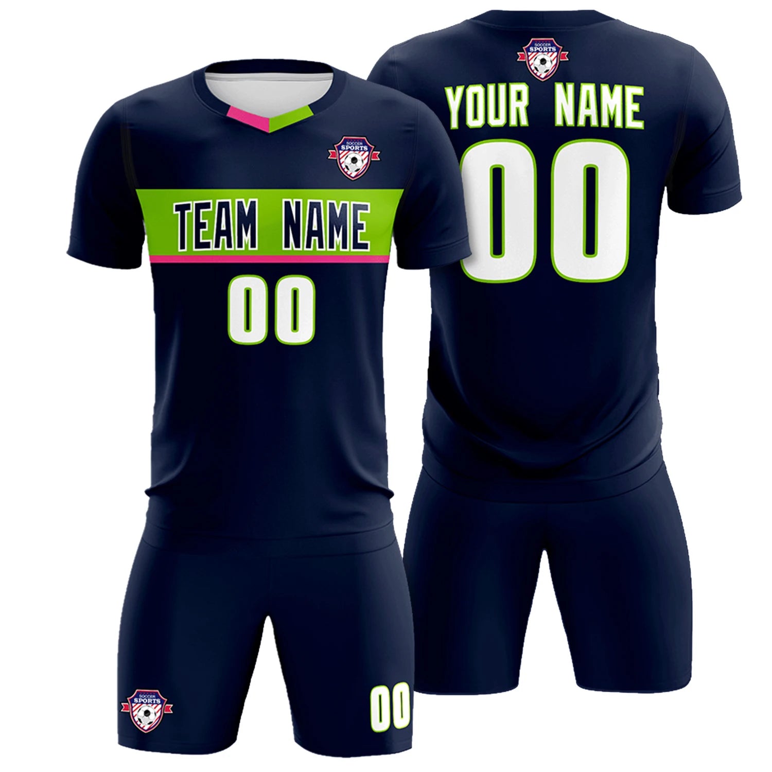 Custom Navy Neon Green Casual Printing Sportswear Soccer Sets Jersey