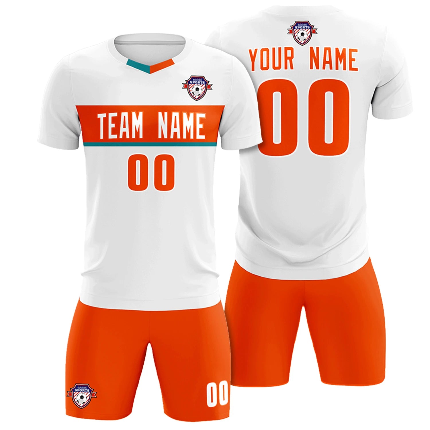 Custom White Orange Casual Printing Sportswear Soccer Sets Jersey