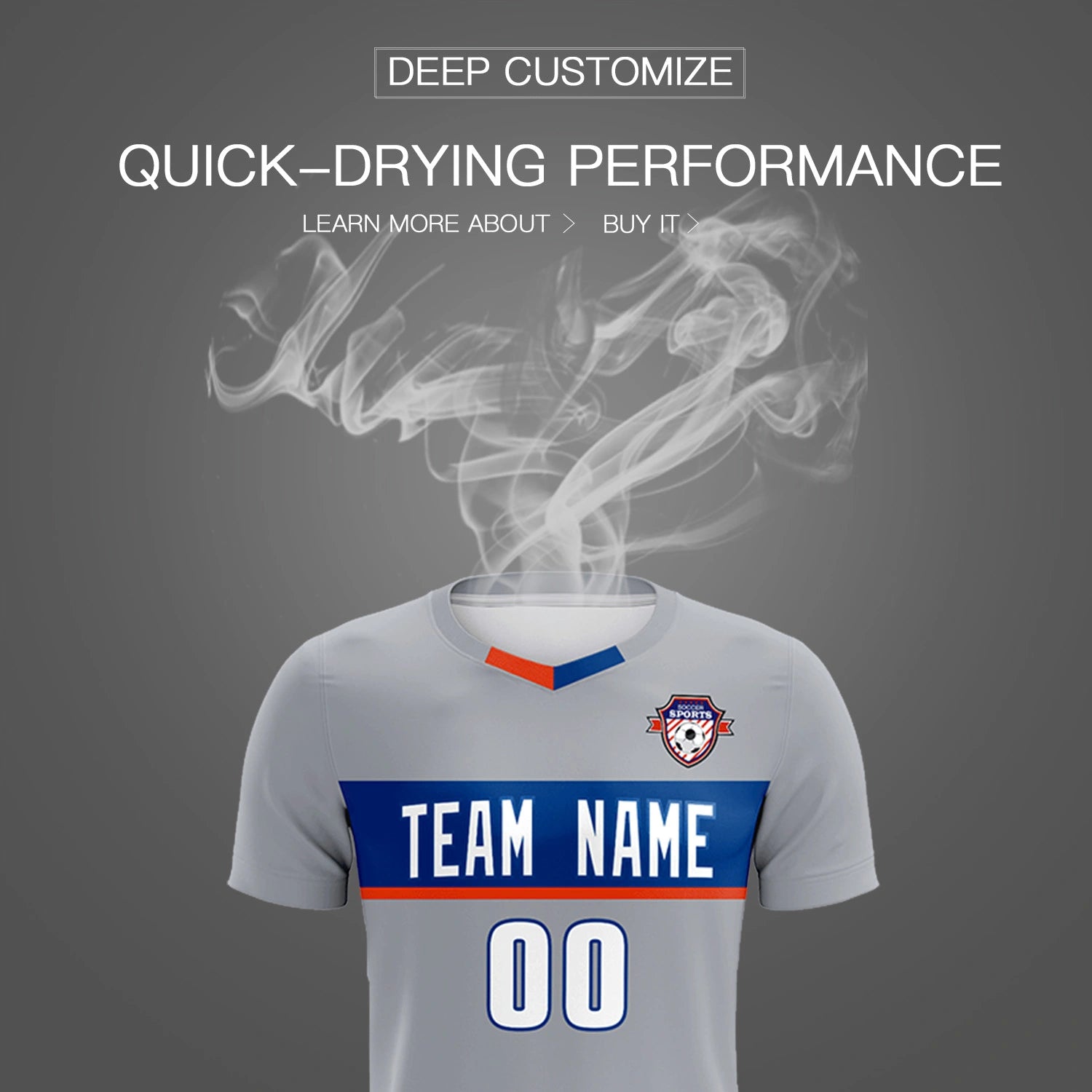 Custom Gray Royal Blue Casual Printing Sportswear Soccer Sets Jersey