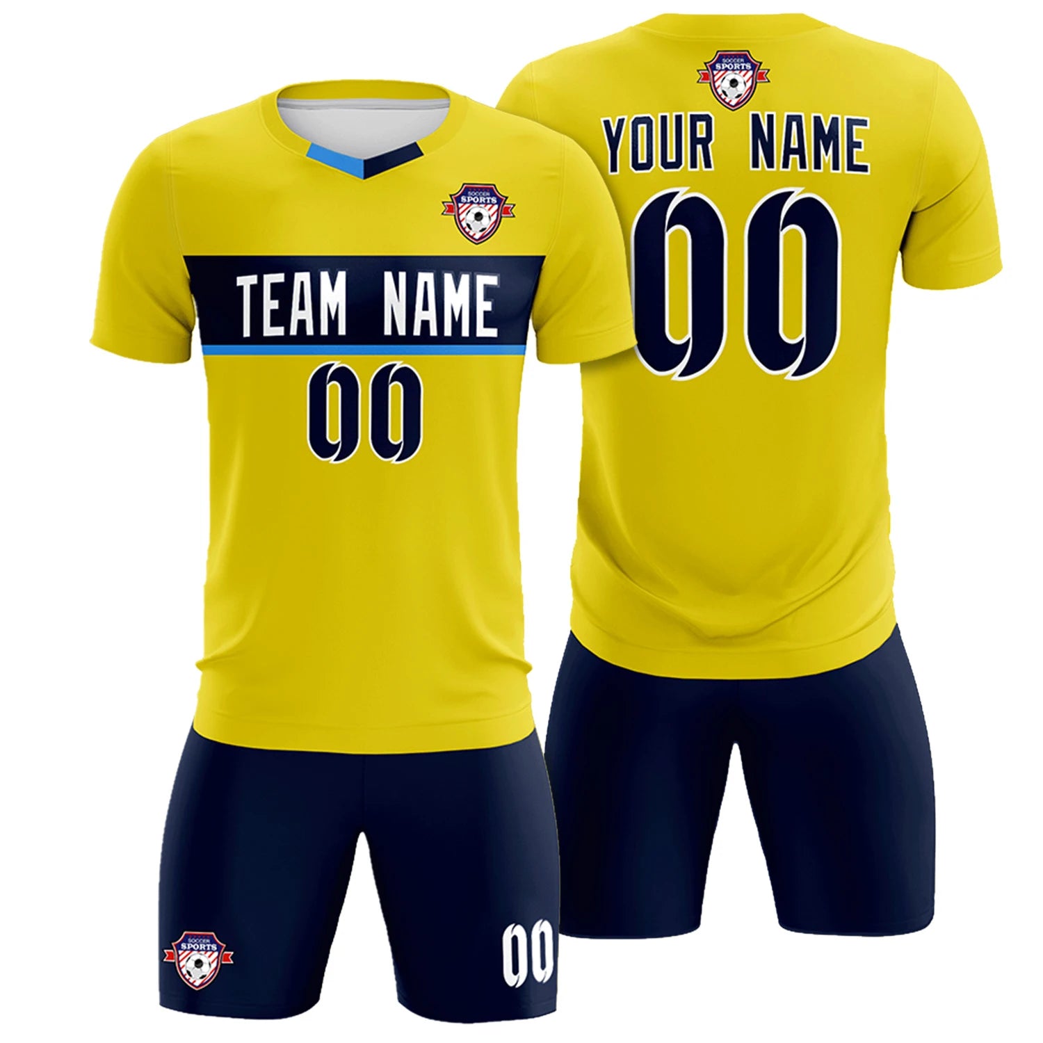 Custom Gold01 Navy Casual Printing Sportswear Soccer Sets Jersey