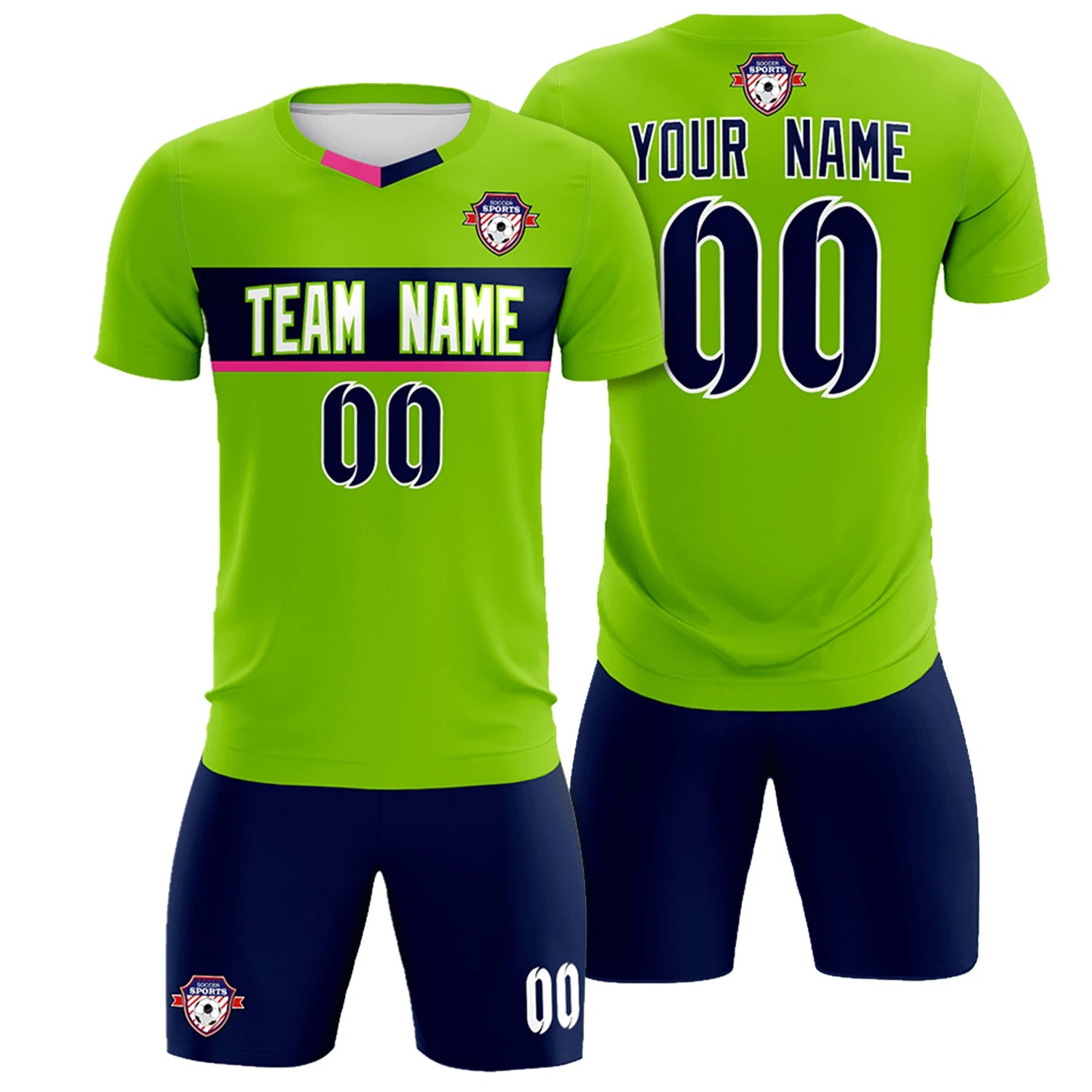Custom Neon Green Pink Casual Printing Sportswear Soccer Sets Jersey