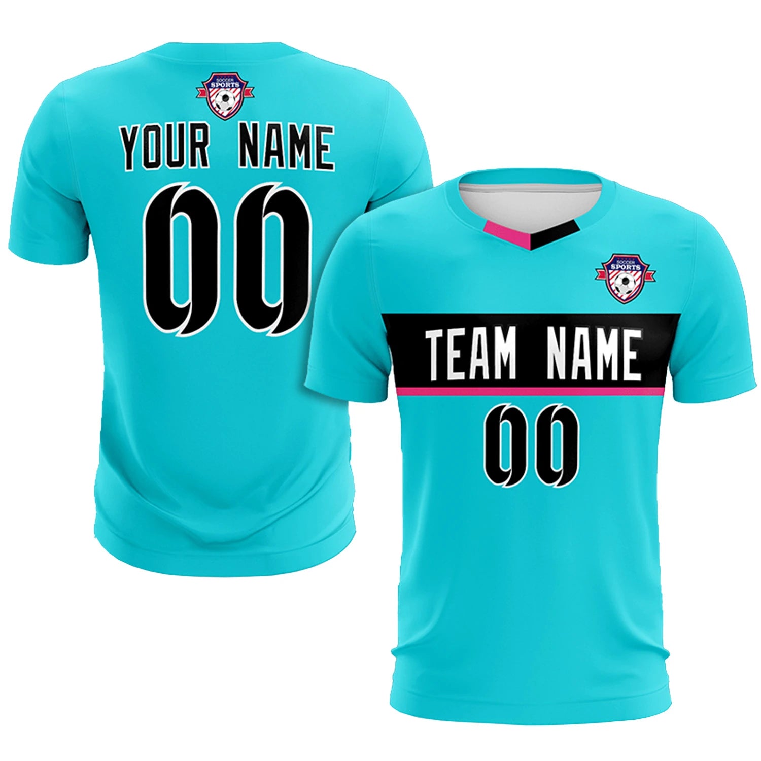 Custom Sky Blue Black Casual Printing Sportswear Soccer Sets Jersey