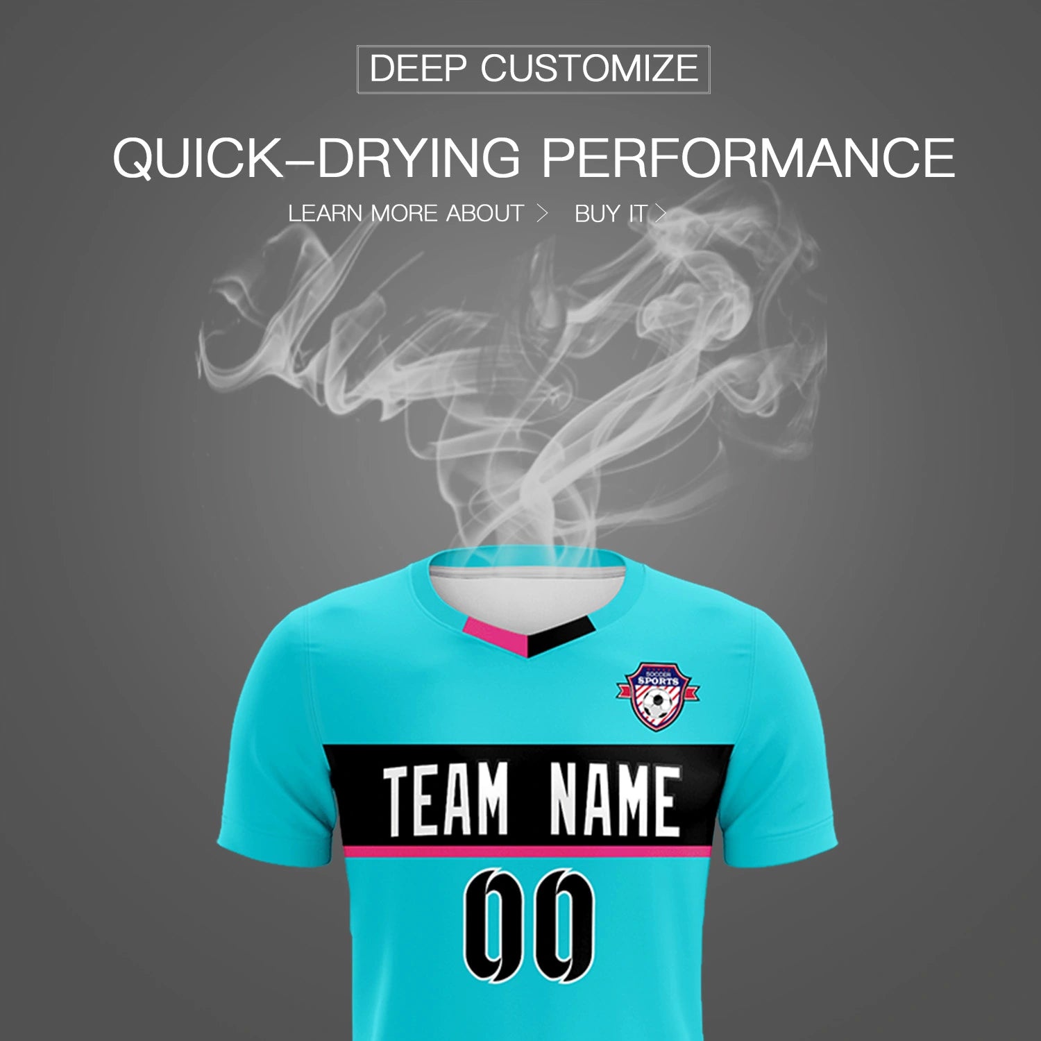 Custom Sky Blue Black Casual Printing Sportswear Soccer Sets Jersey