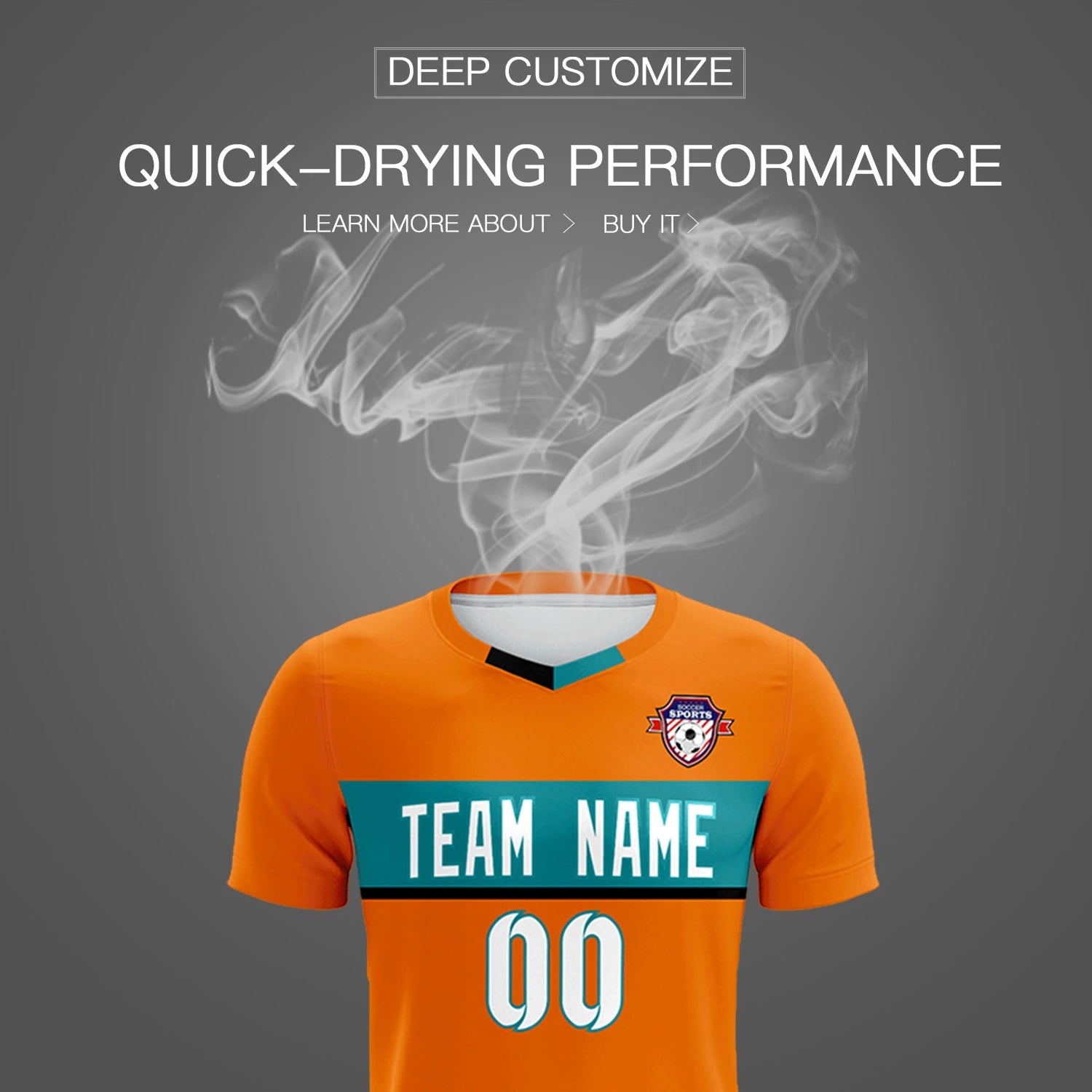Custom Orange Aqua Casual Printing Sportswear Soccer Sets Jersey