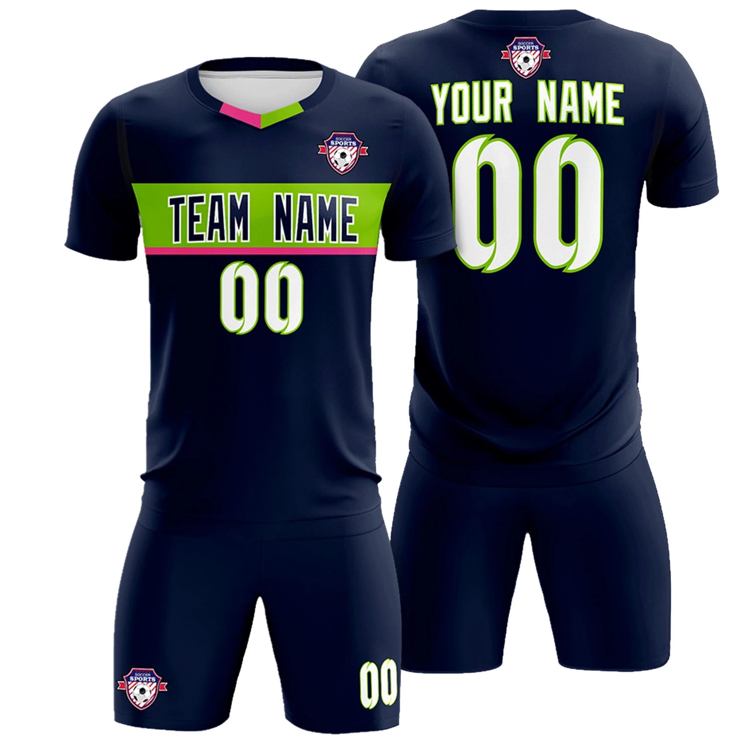 Custom Navy Neon Green Casual Printing Sportswear Soccer Sets Jersey