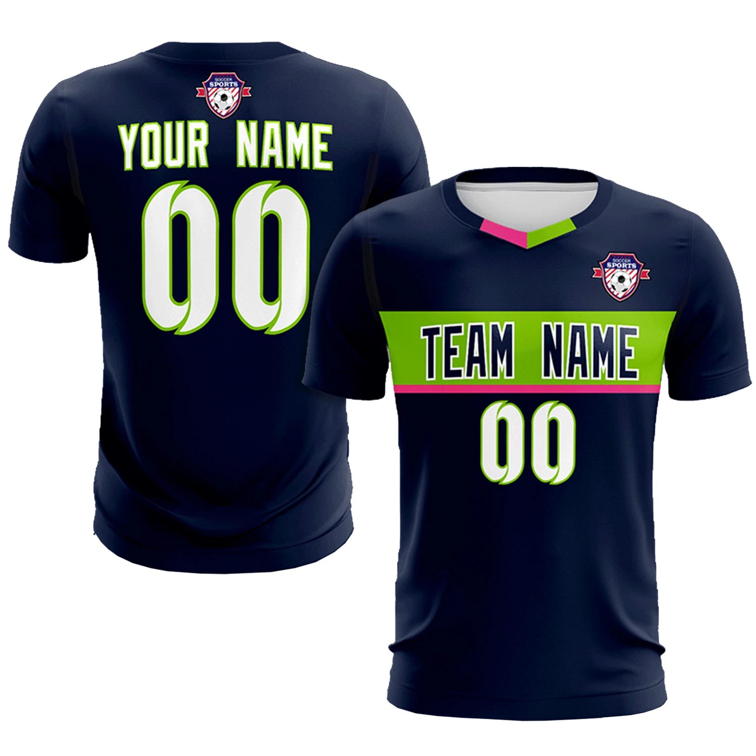 Custom Navy Neon Green Casual Printing Sportswear Soccer Sets Jersey
