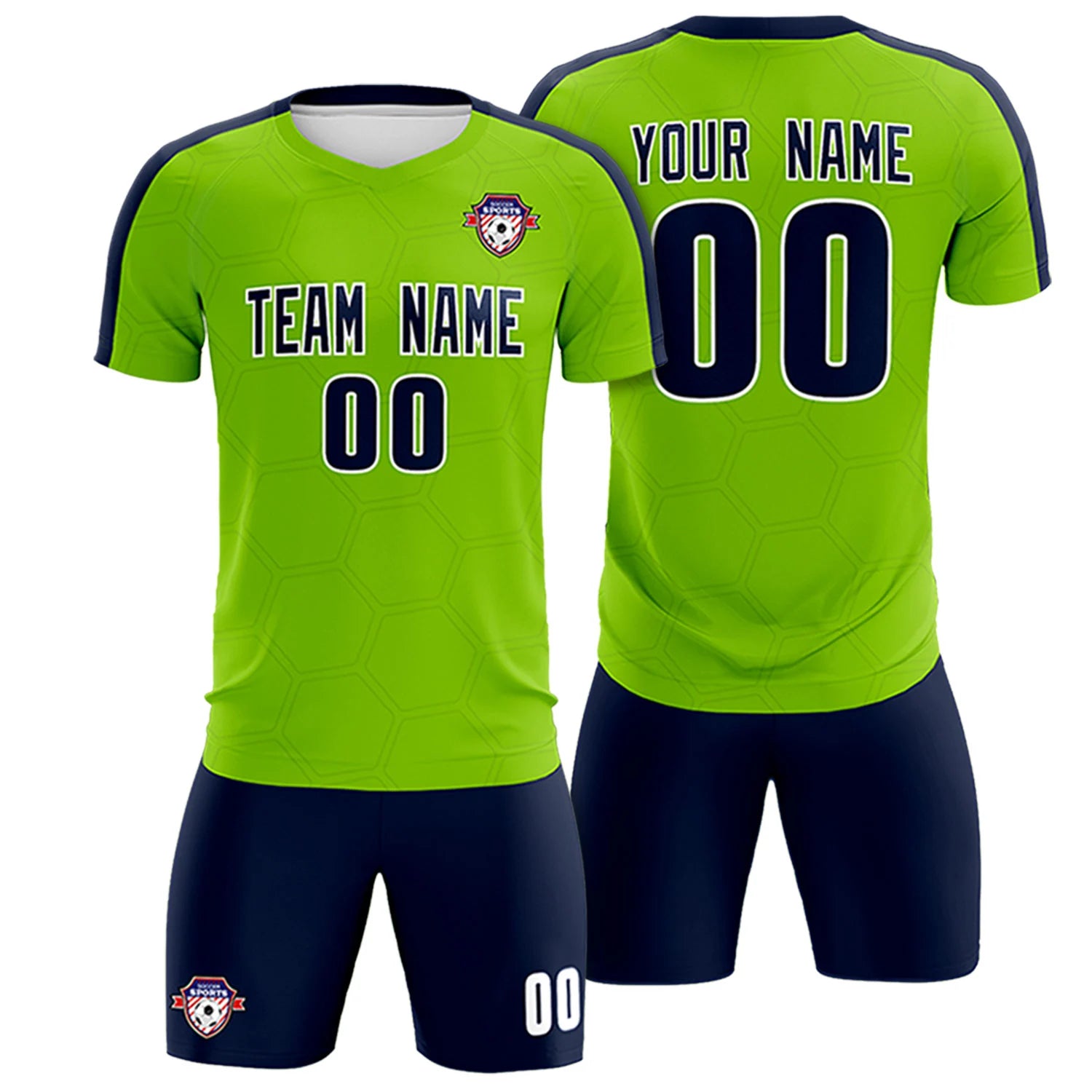 Custom Neon Green Navy Outdoor Sport Soccer Sets Jersey