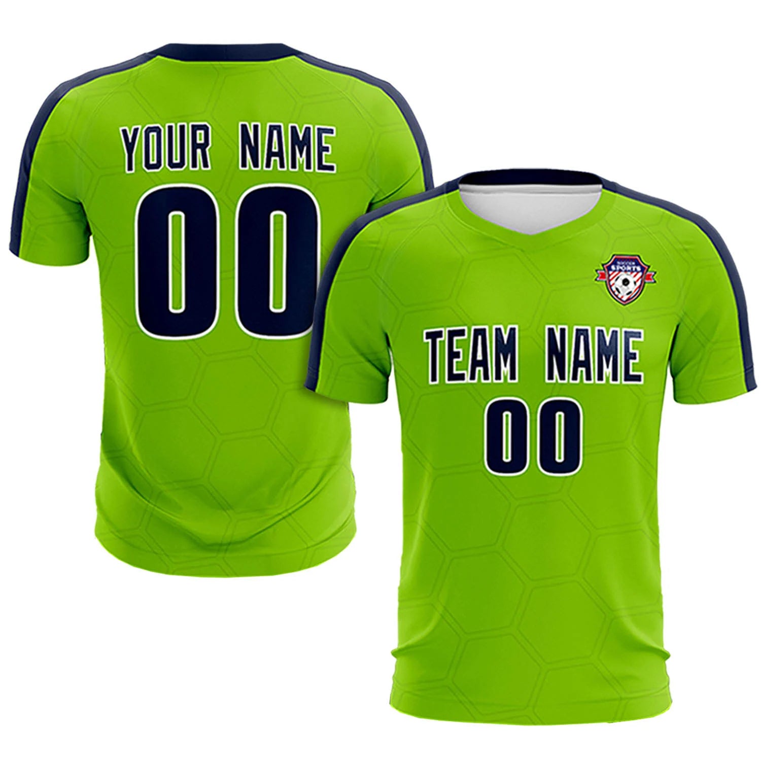 Custom Neon Green Navy Outdoor Sport Soccer Sets Jersey