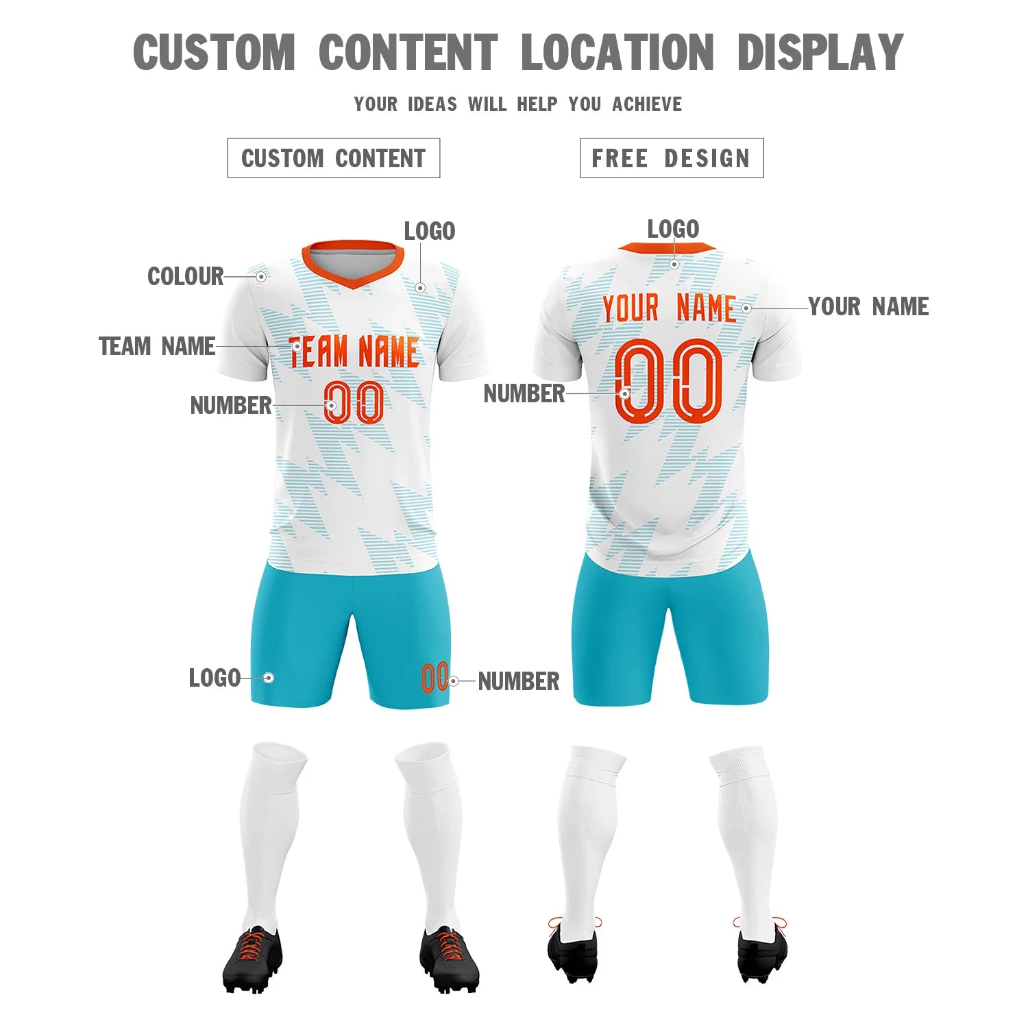Custom White Aqua Quick Dry Training Uniform Soccer Sets Jersey