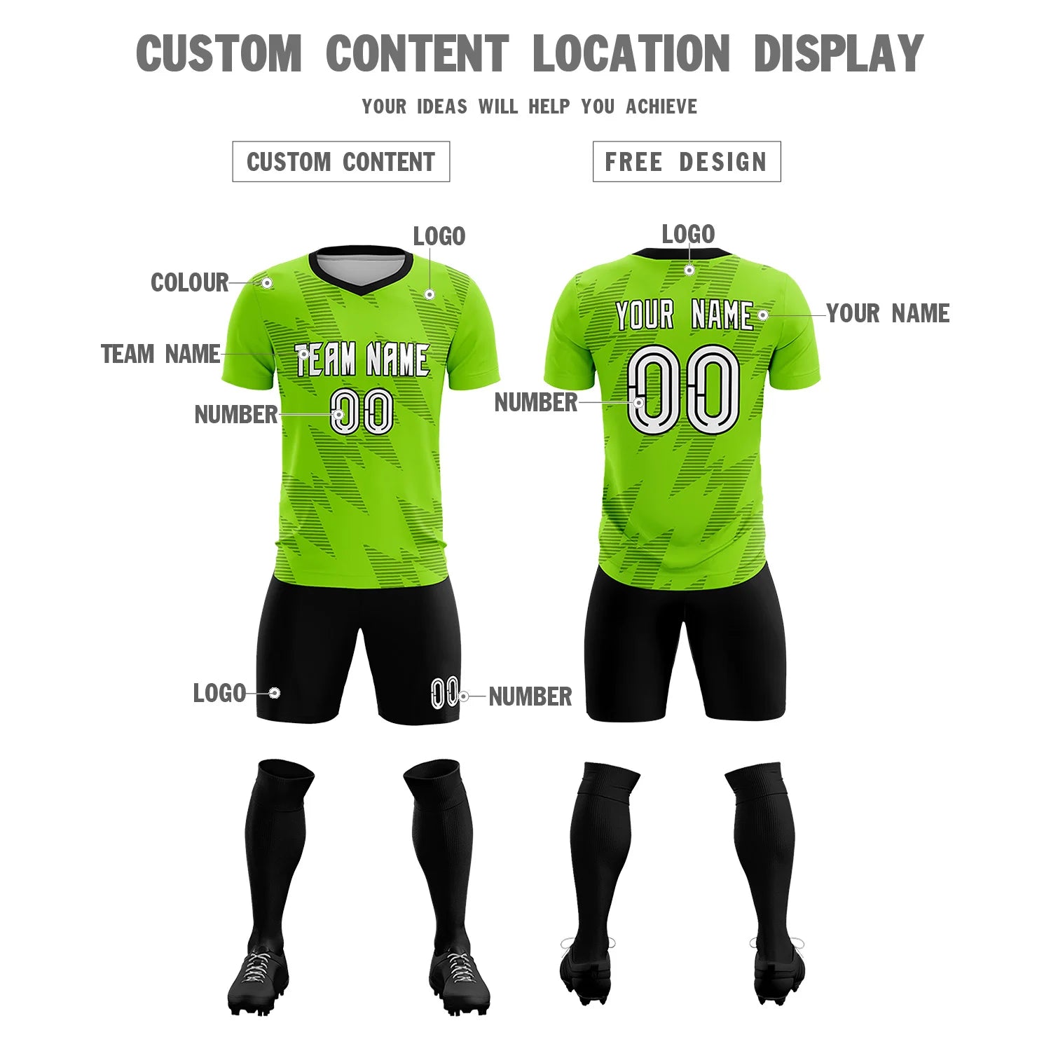 Custom Neon Green Black Quick Dry Training Uniform Soccer Sets Jersey