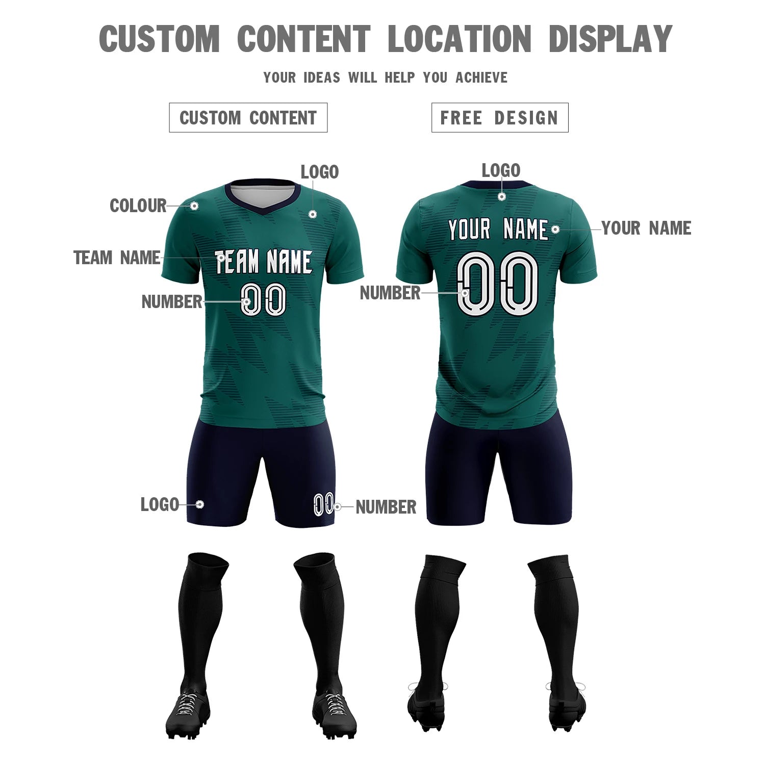 Custom Midnight Green Navy Quick Dry Training Uniform Soccer Sets Jersey