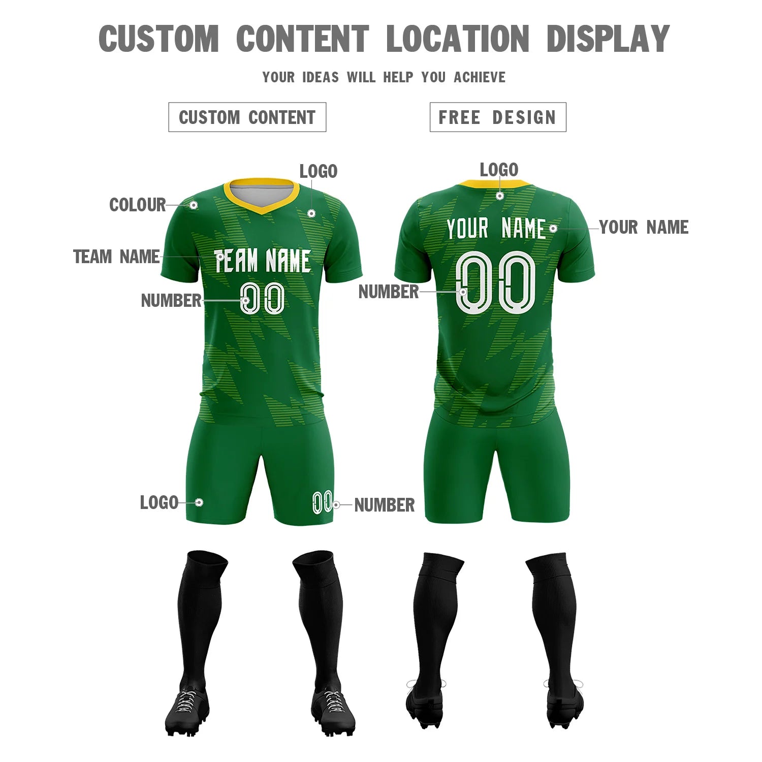 Custom Neon Green Fluorescent Green Quick Dry Training Uniform Soccer Sets Jersey
