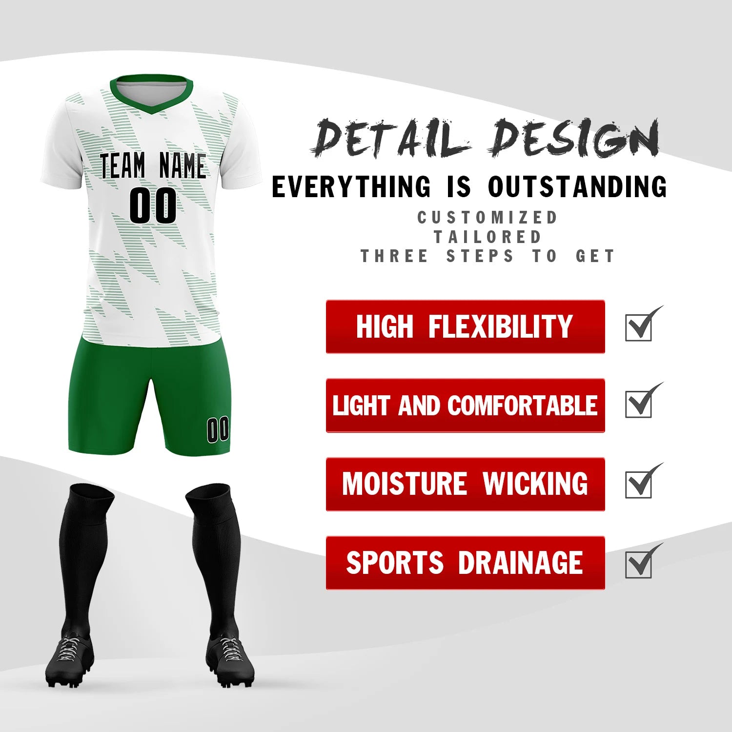 Custom White Kelly Green Quick Dry Training Uniform Soccer Sets Jersey