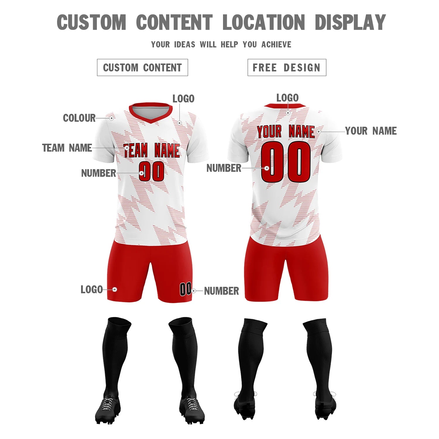 Custom White Red Quick Dry Training Uniform Soccer Sets Jersey