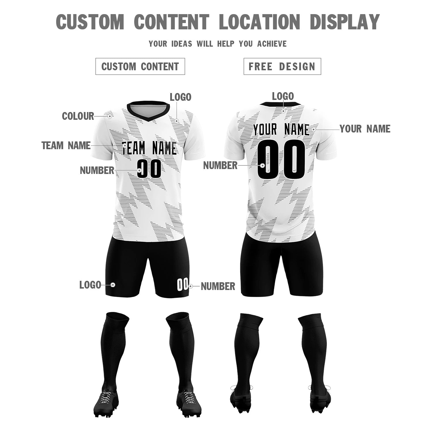 Custom White Gray Quick Dry Training Uniform Soccer Sets Jersey