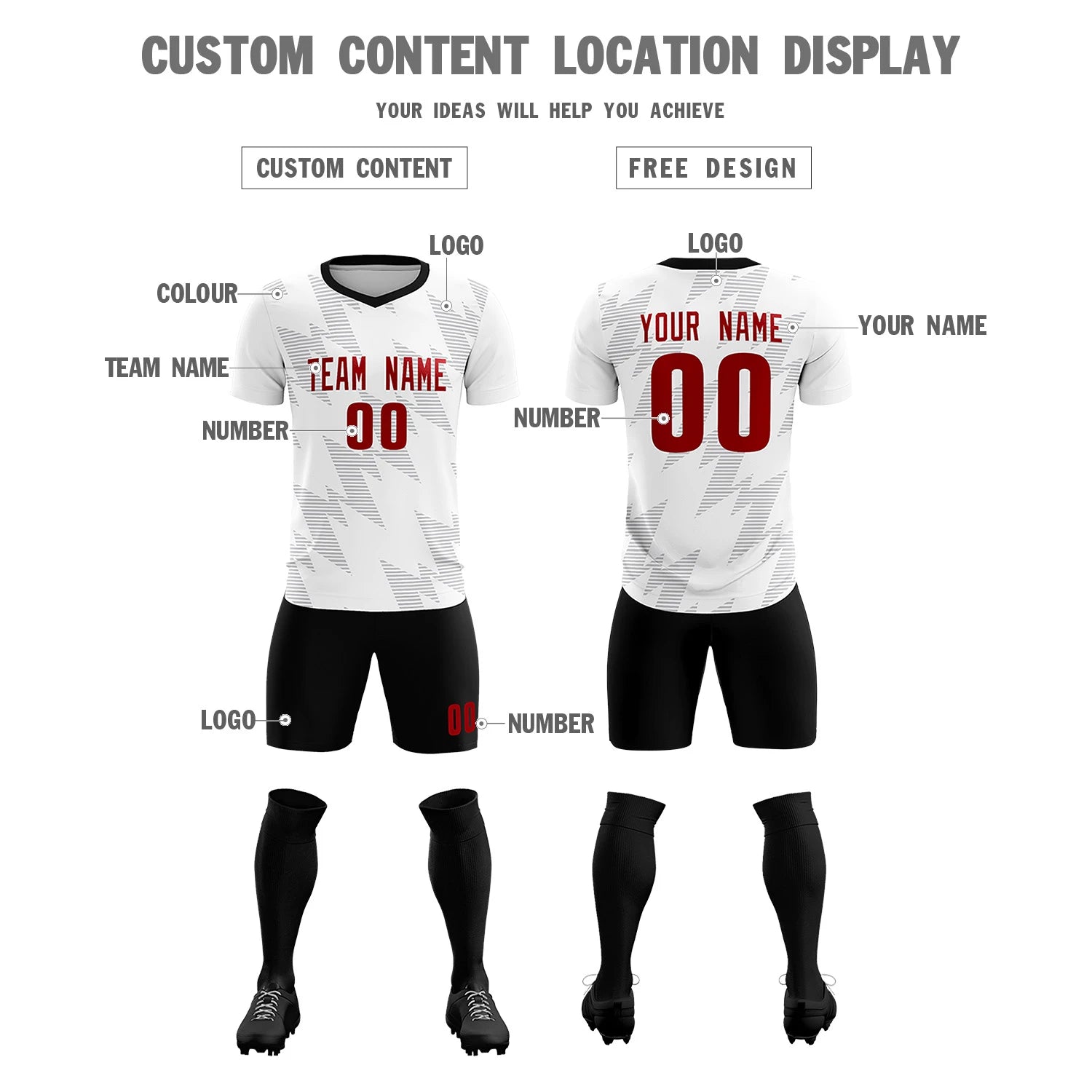 Custom White Gray Quick Dry Training Uniform Soccer Sets Jersey