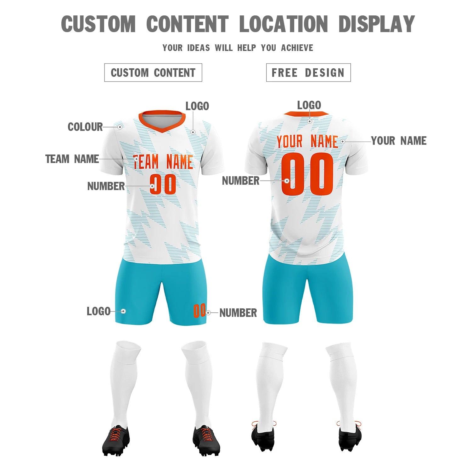 Custom White Aqua Quick Dry Training Uniform Soccer Sets Jersey
