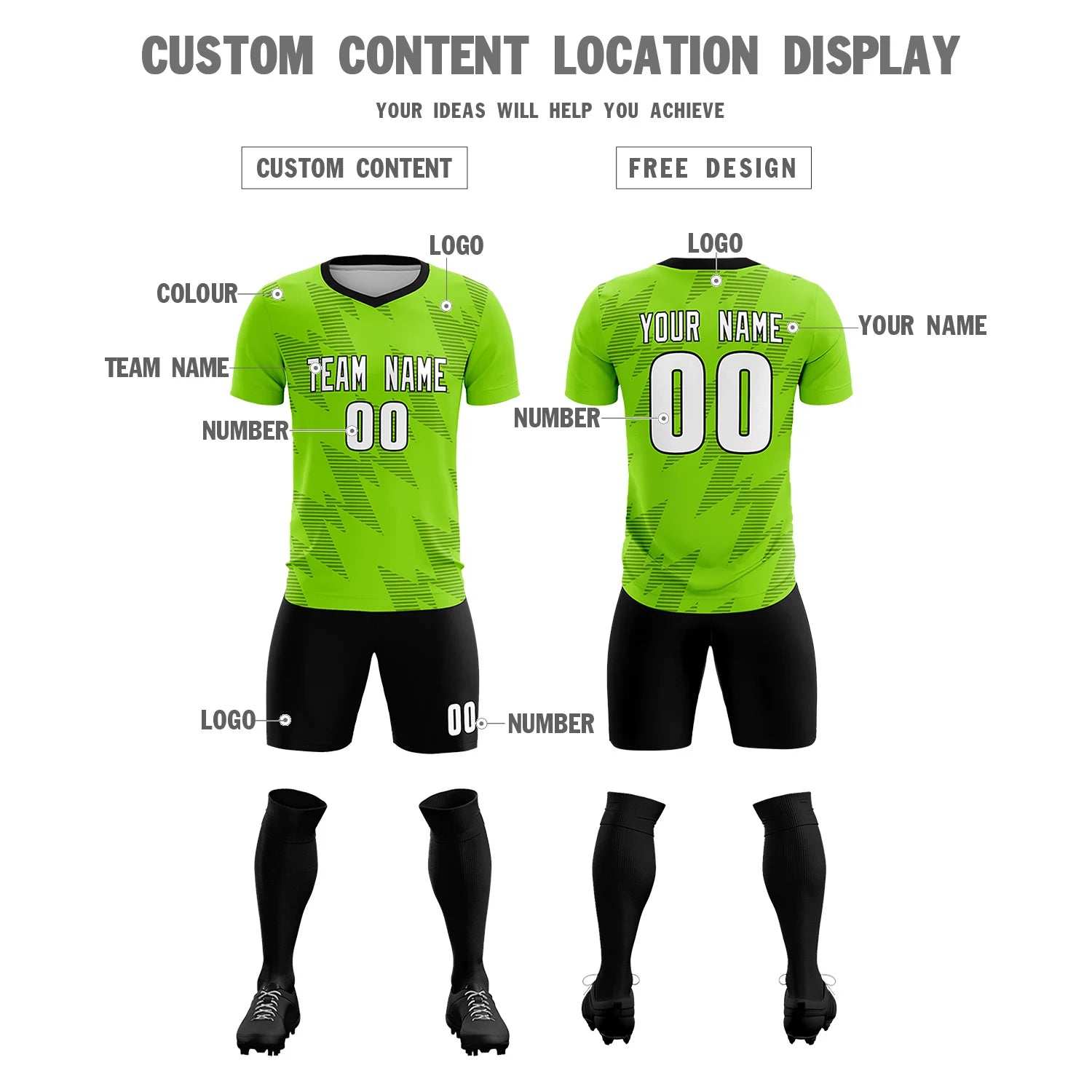 Custom Neon Green Black Quick Dry Training Uniform Soccer Sets Jersey