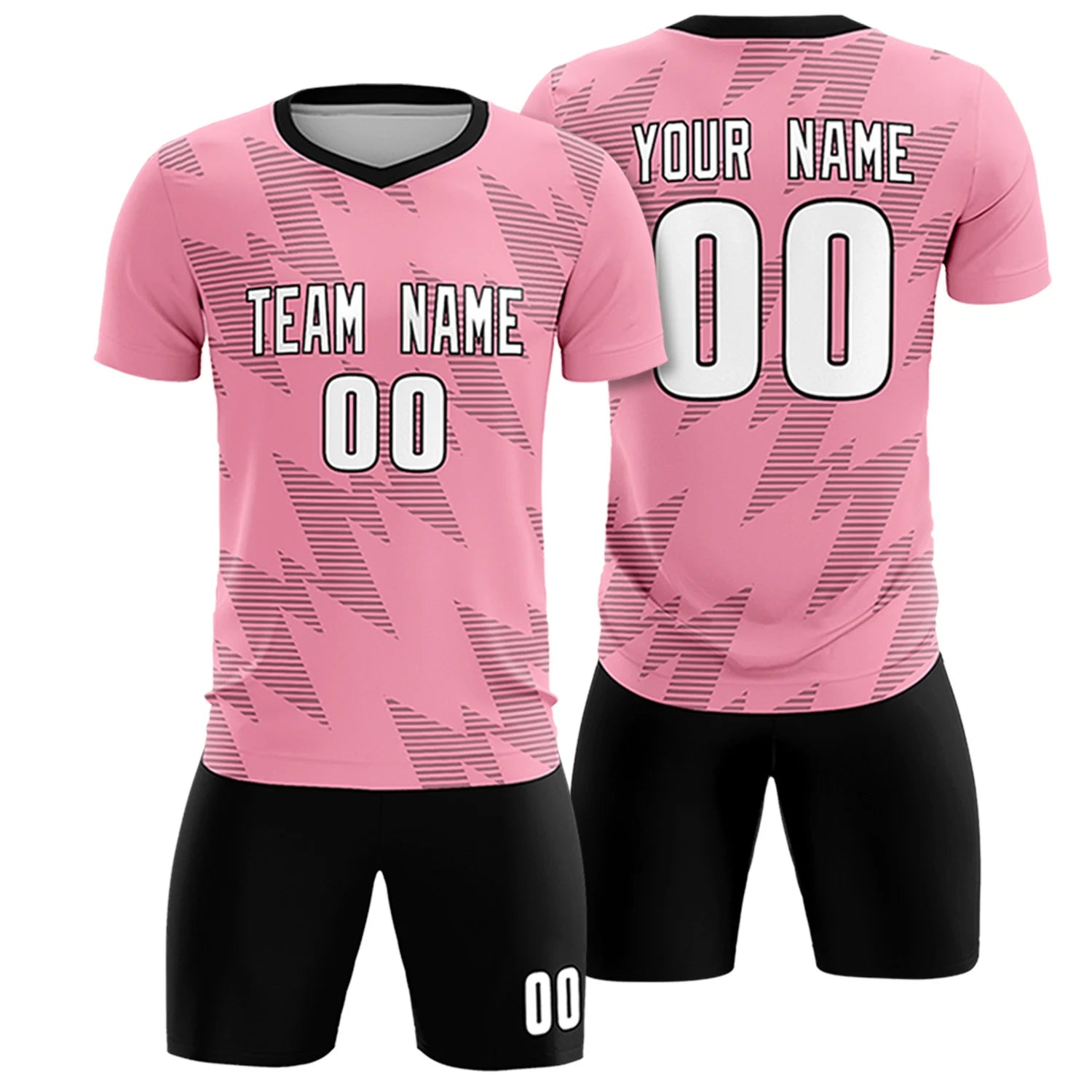 Custom Light Pink Black Quick Dry Training Uniform Soccer Sets Jersey