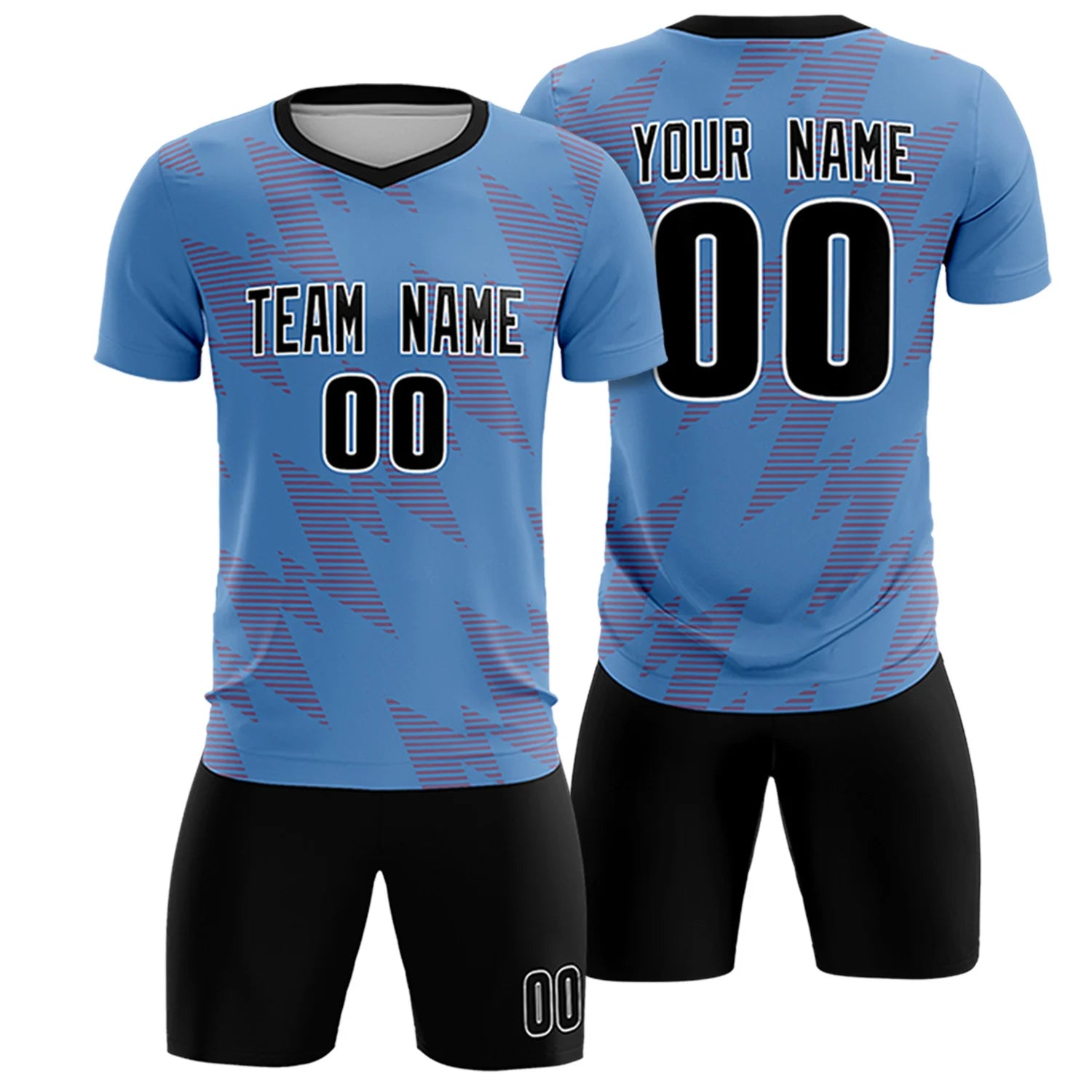 Custom Powder Blue Red Quick Dry Training Uniform Soccer Sets Jersey